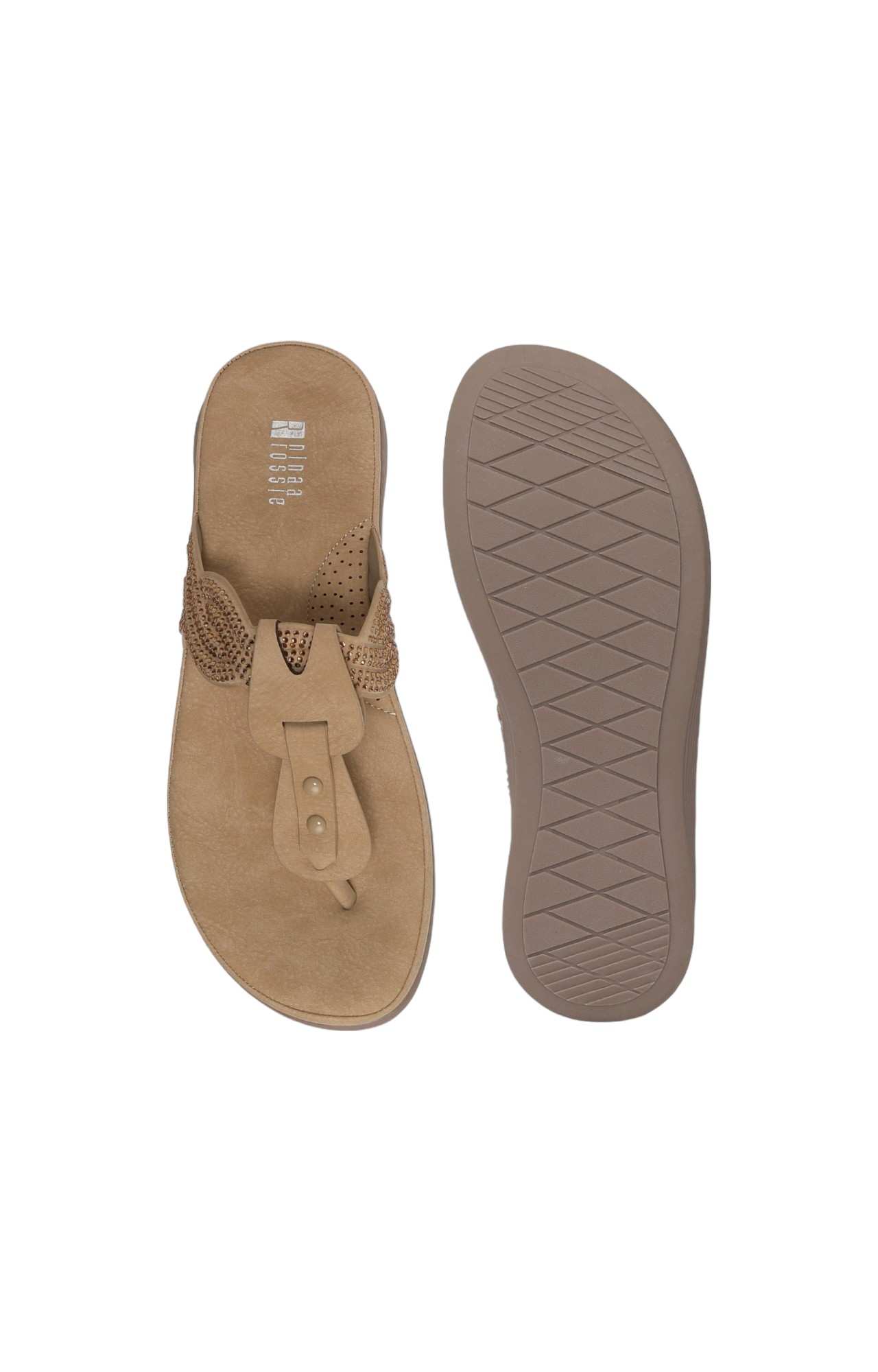Women Beige Thongs with Embellished Candy Stones