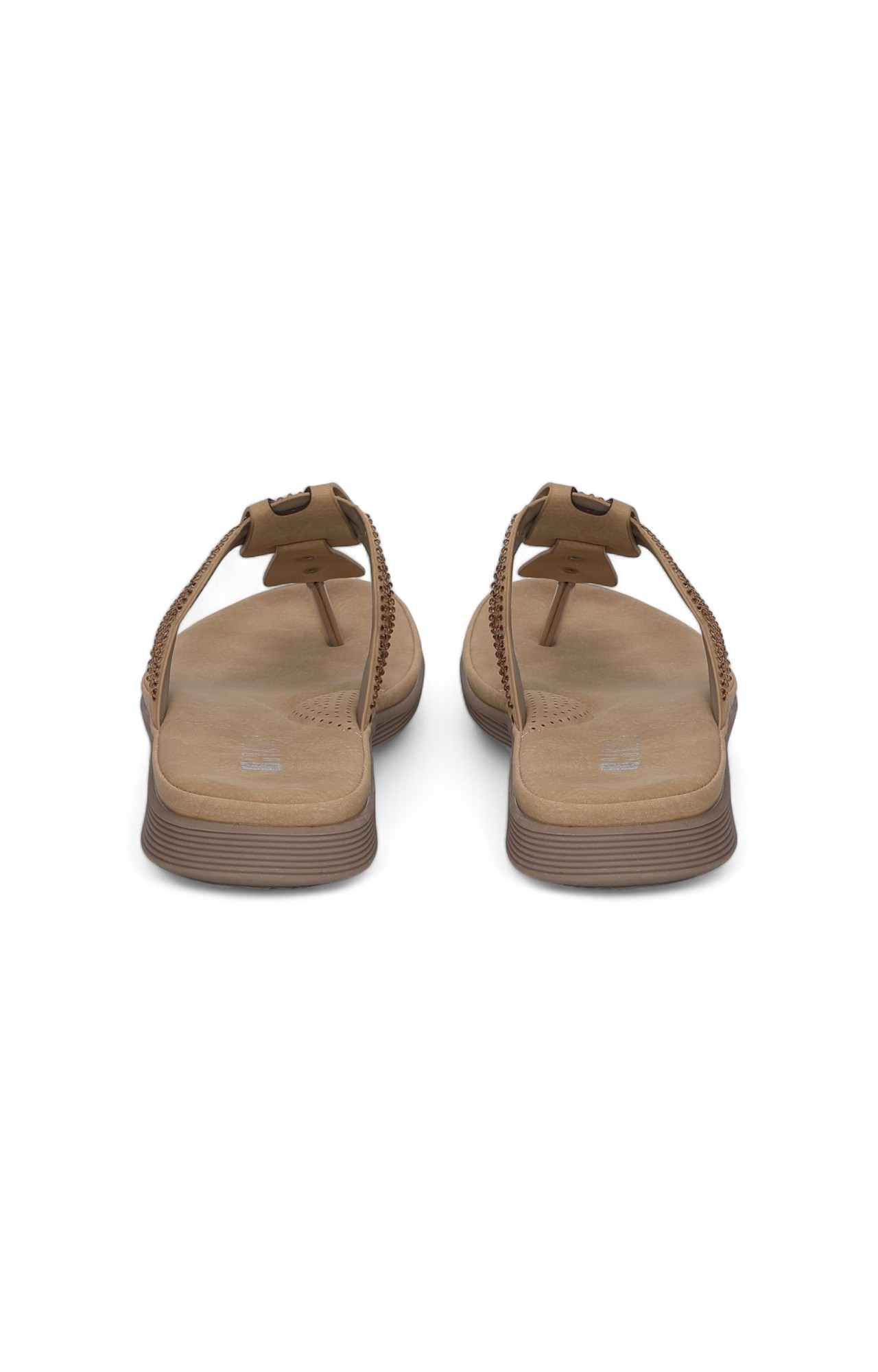 Women Beige Thongs with Embellished Candy Stones