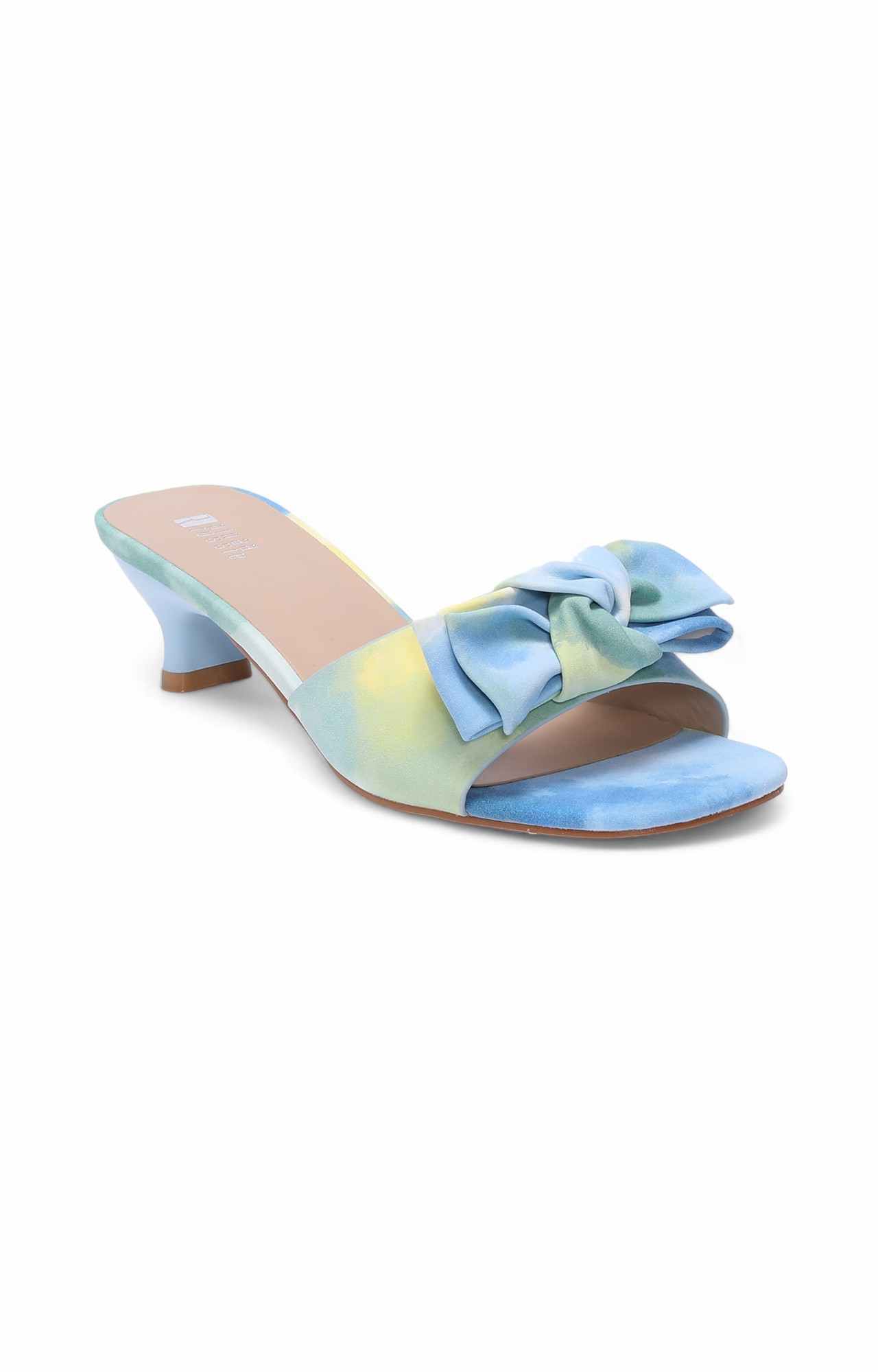 Women Blue Kitten Heel with Tie-Dye Pattern and Bow Detail