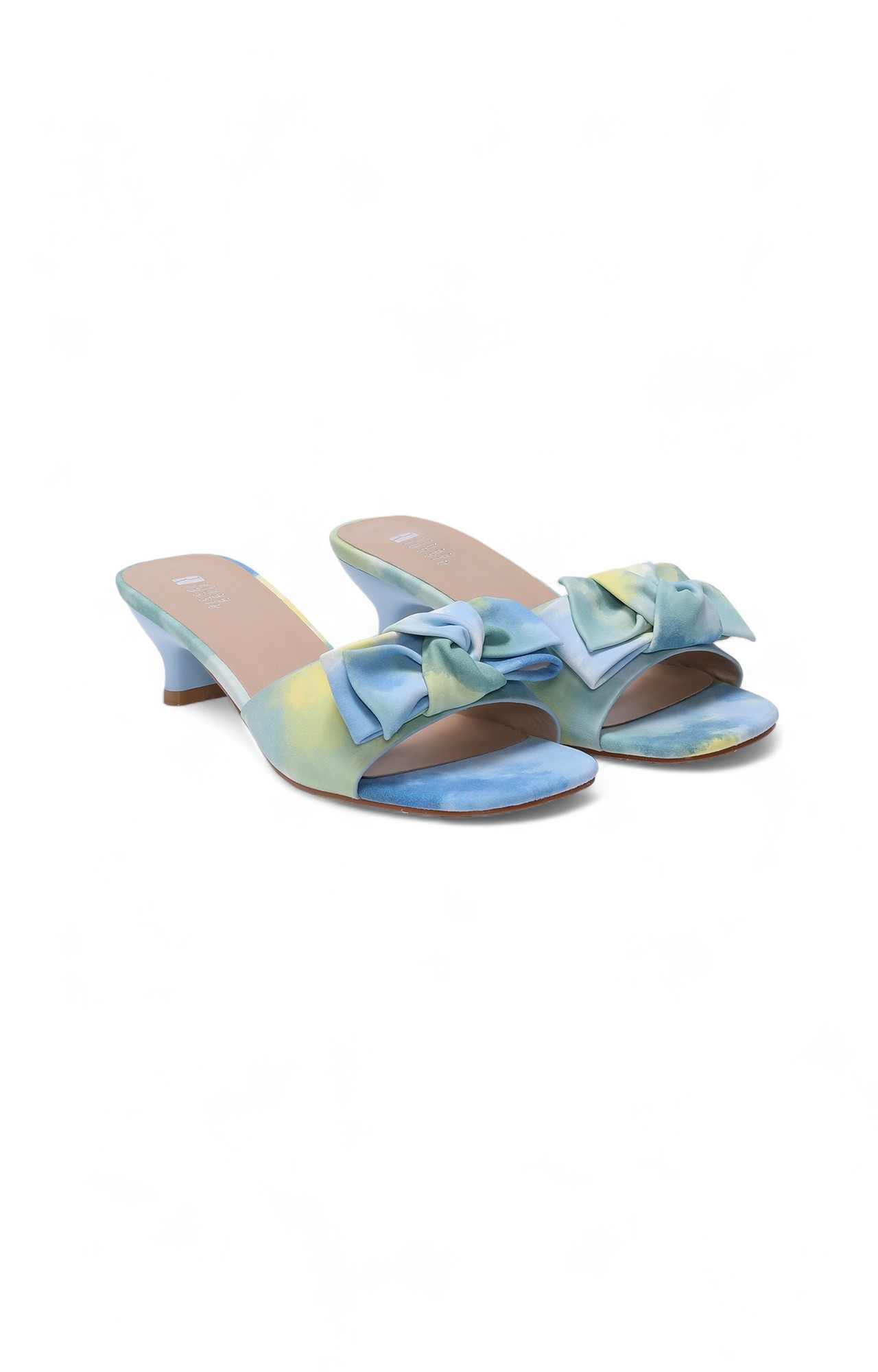 Women Blue Kitten Heel with Tie-Dye Pattern and Bow Detail