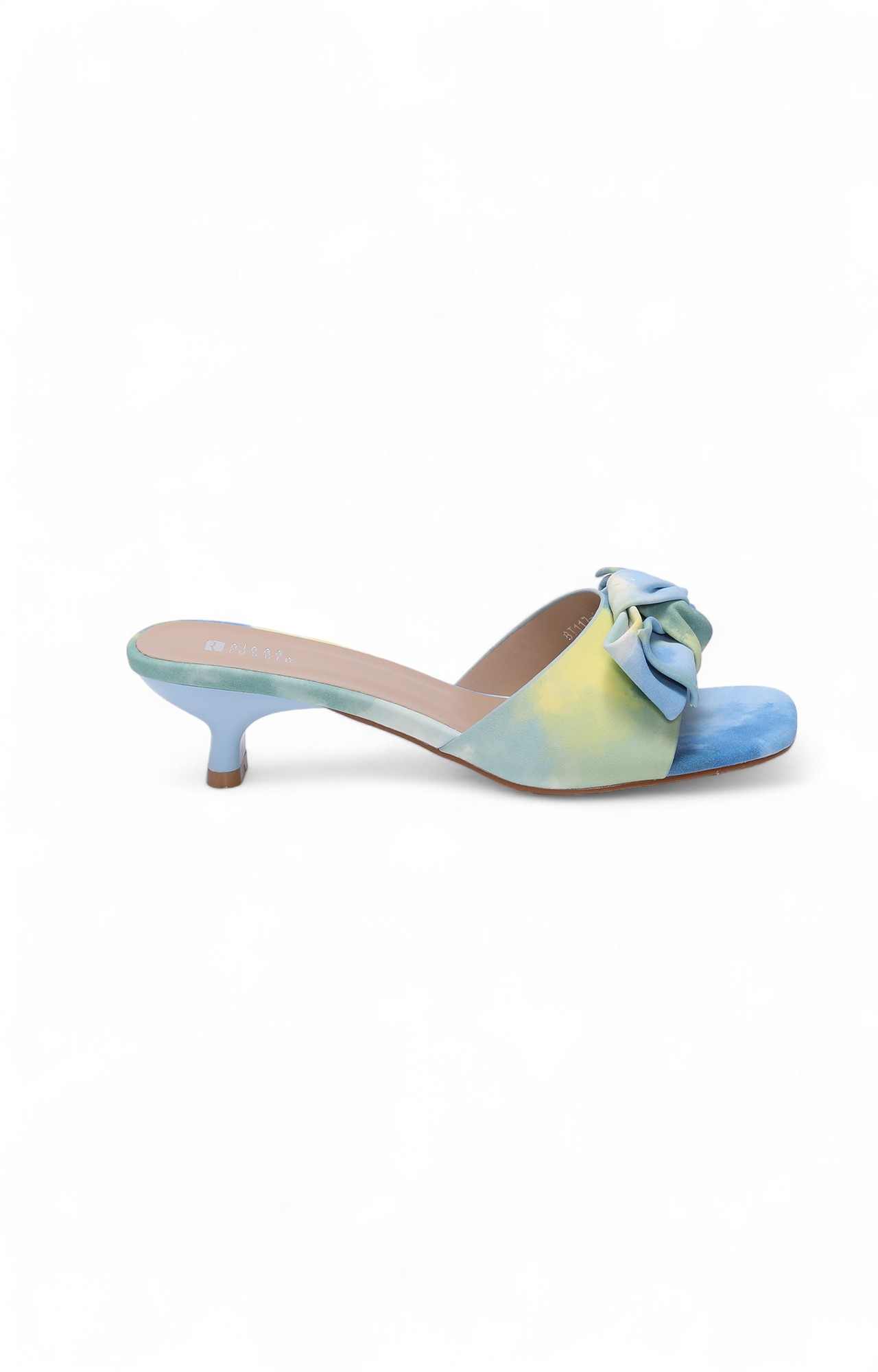 Women Blue Kitten Heel with Tie-Dye Pattern and Bow Detail