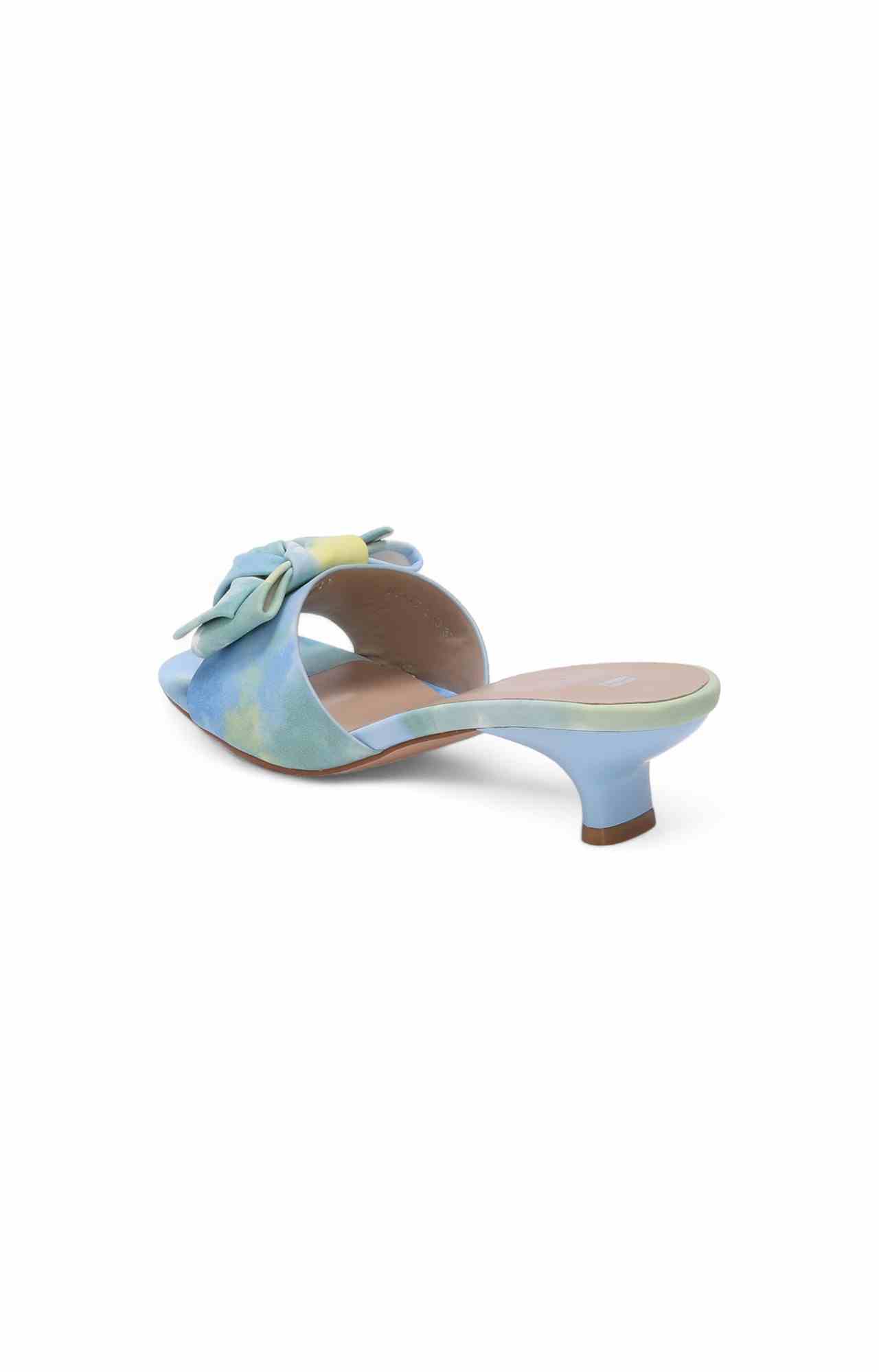 Women Blue Kitten Heel with Tie-Dye Pattern and Bow Detail