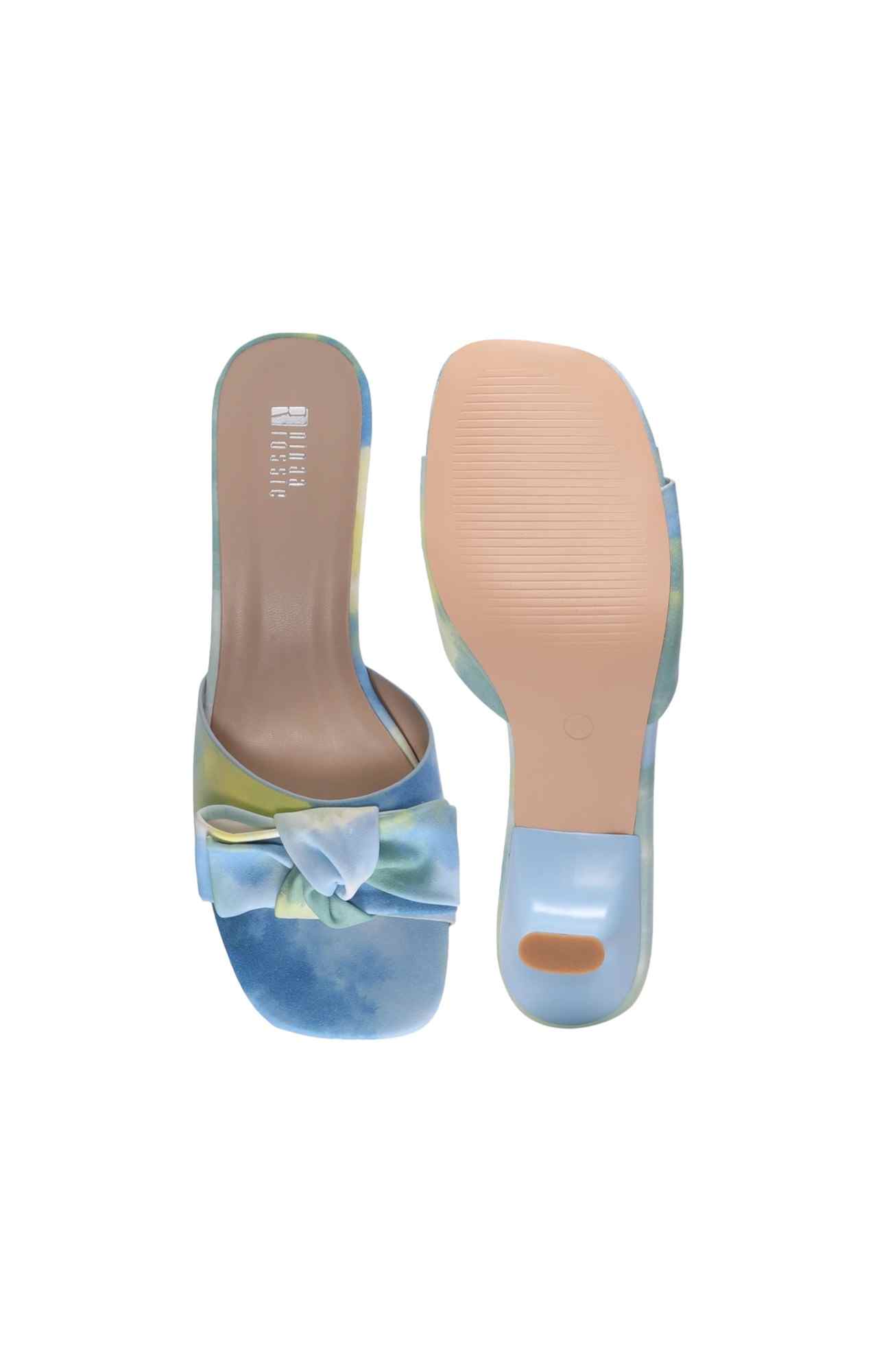 Women Blue Kitten Heel with Tie-Dye Pattern and Bow Detail