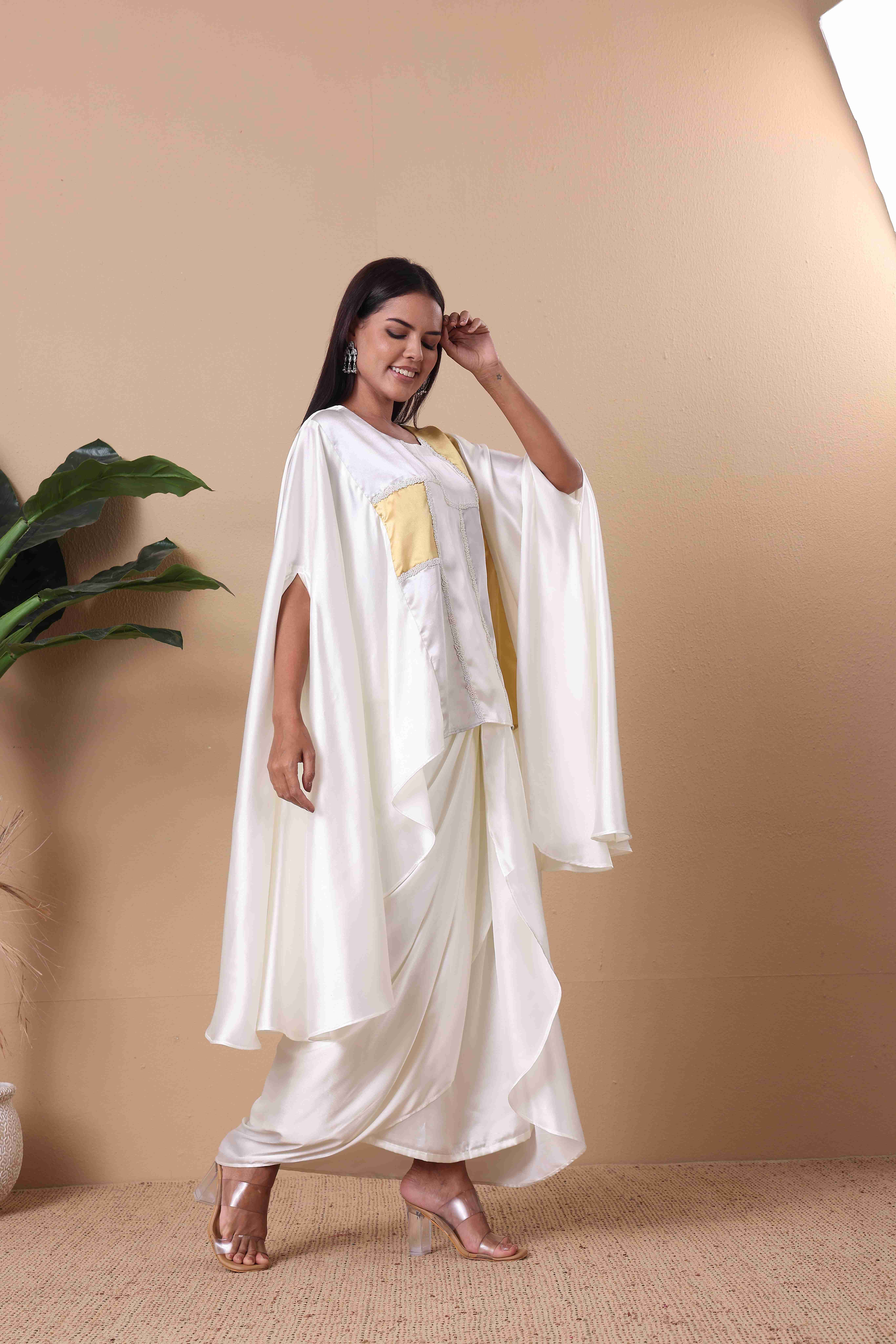 Ivory Cape Set with Gold and Silver Detailing
