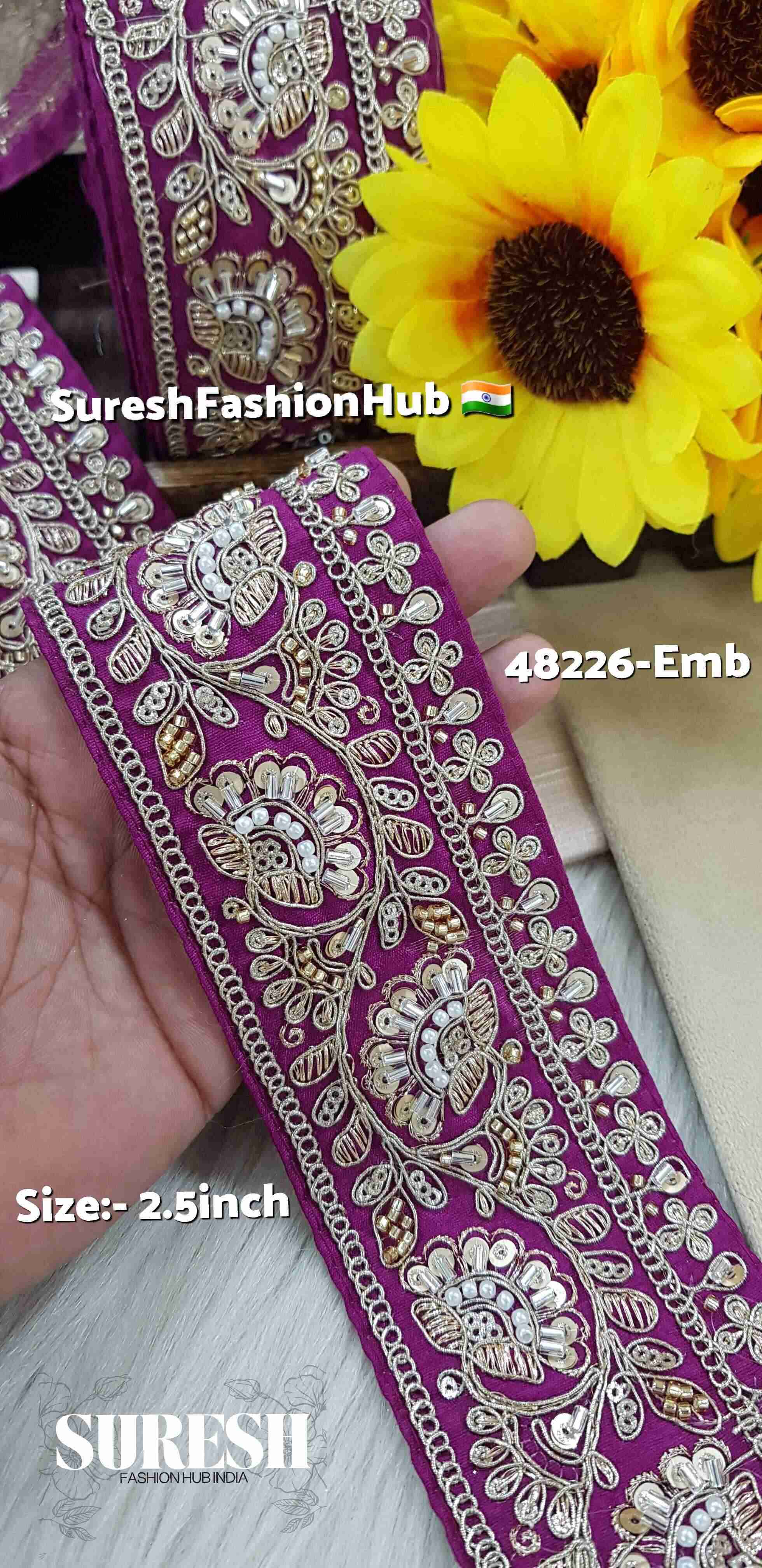 Royal Floral Embroidered Border Wine