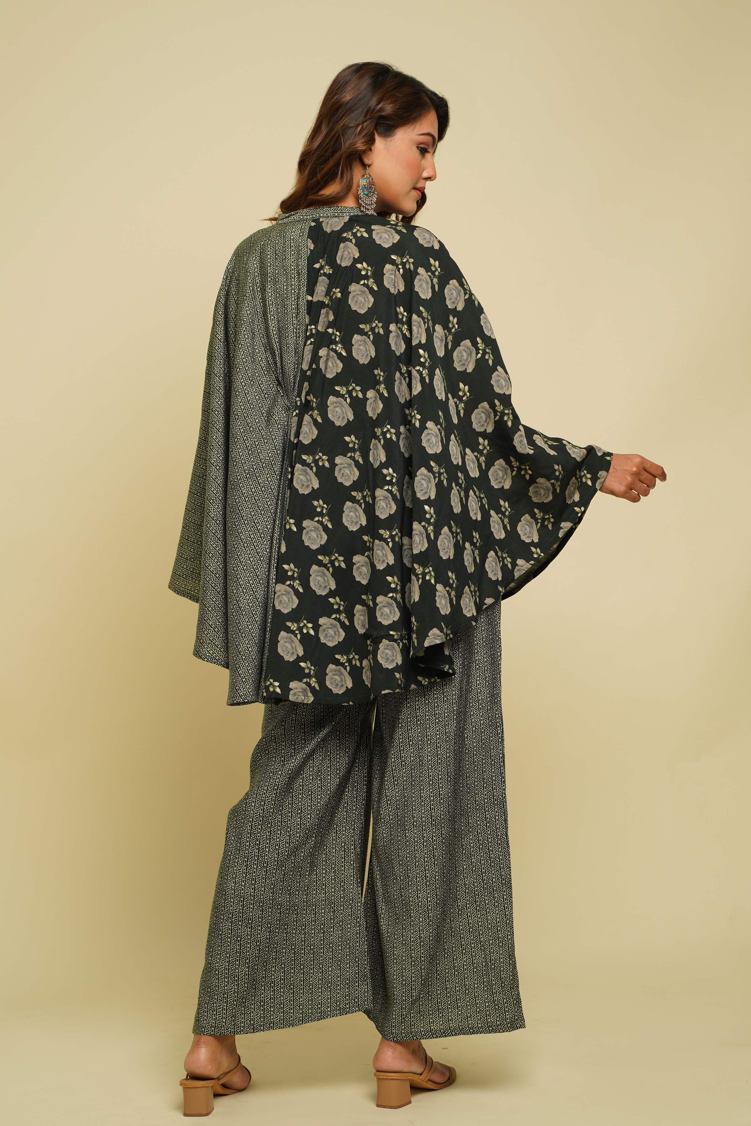 GREEN PRINTED COWL NECK CO-ORD SET