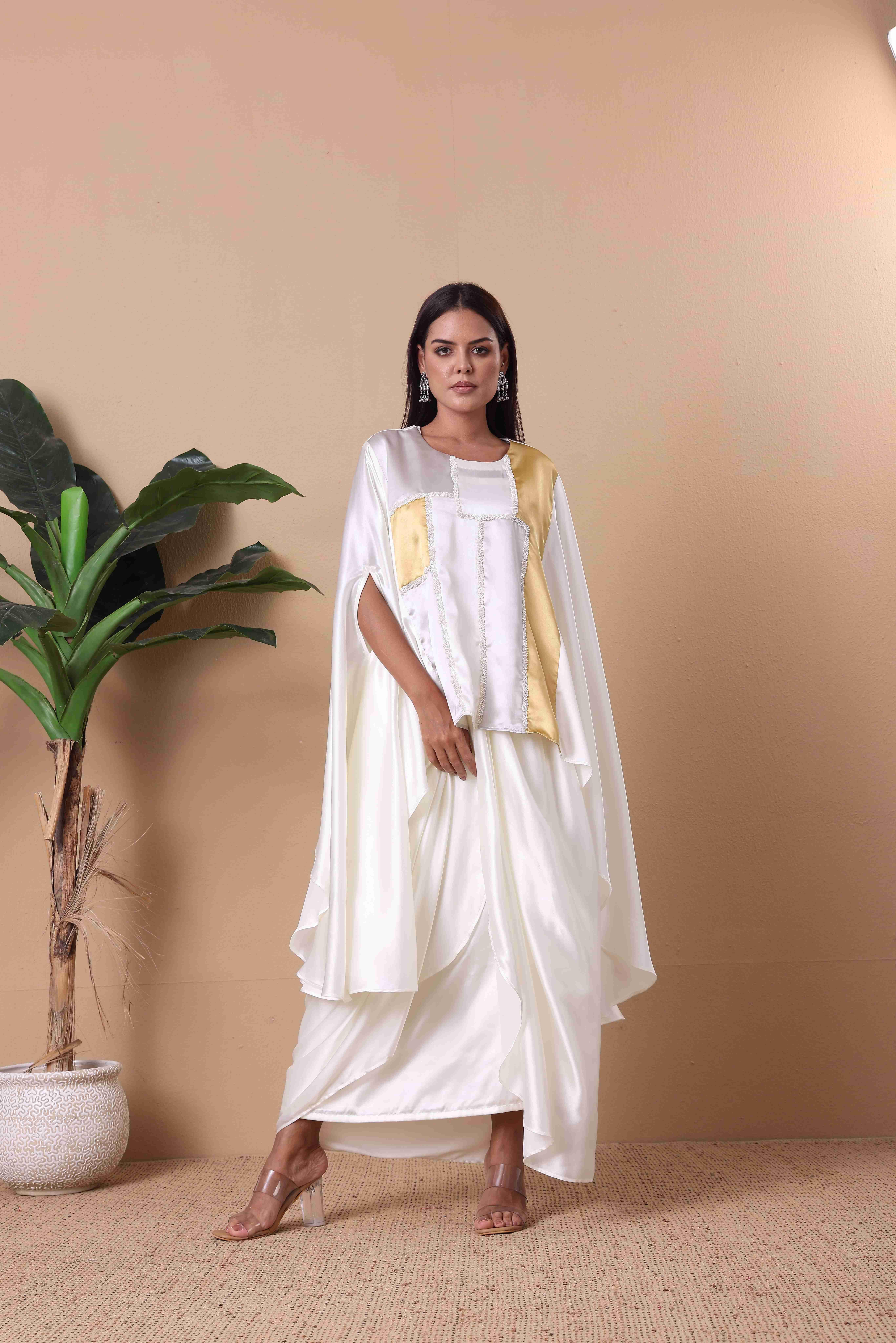 Ivory Cape Set with Gold and Silver Detailing