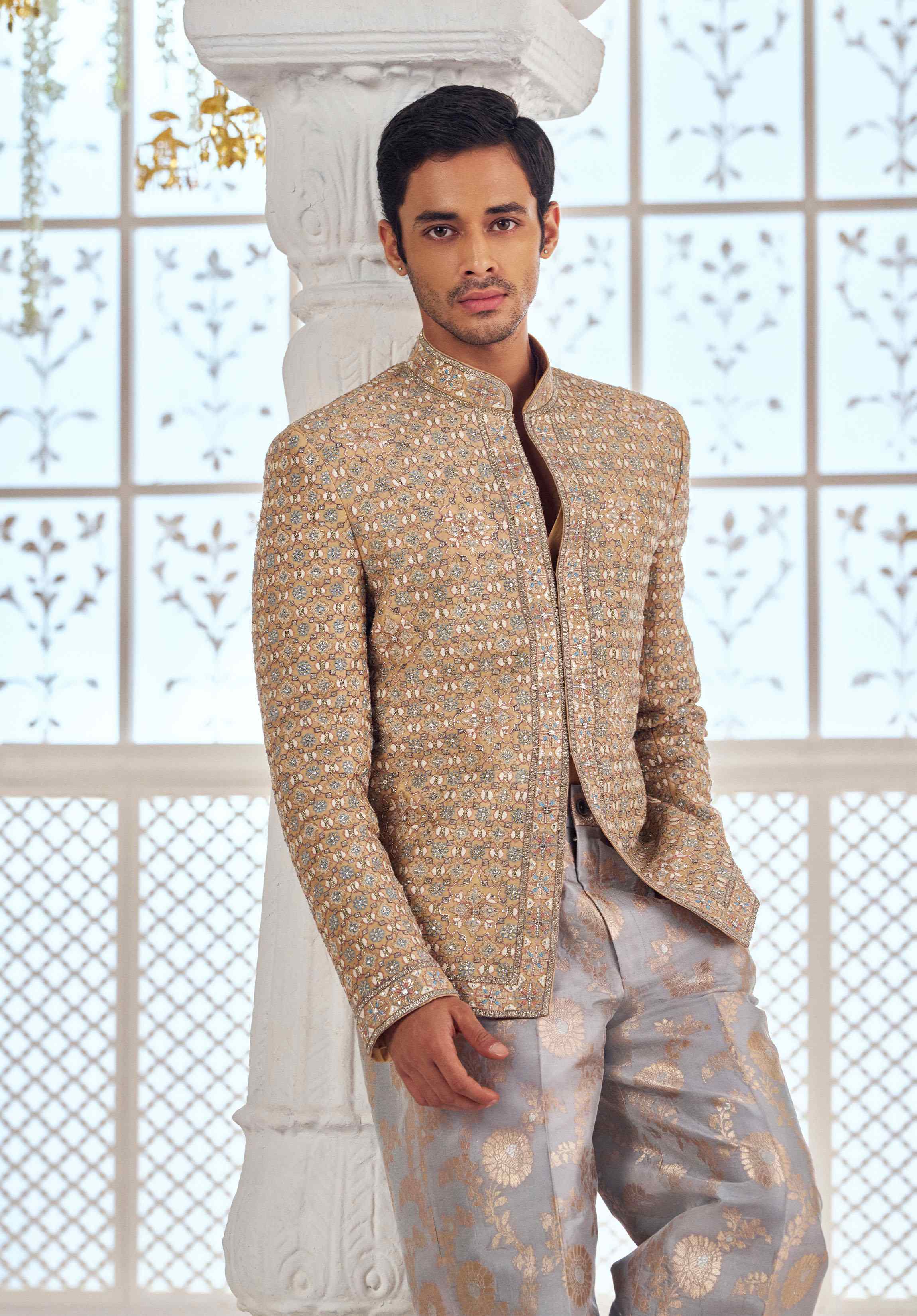 Beige Chanderi Bandgala