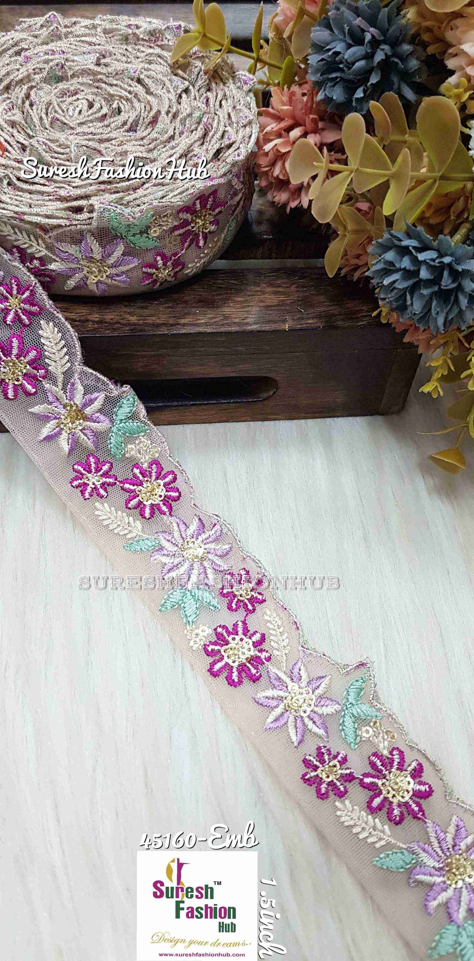 Beige Vibrant Net Symphony Lace - One Side Embroidery