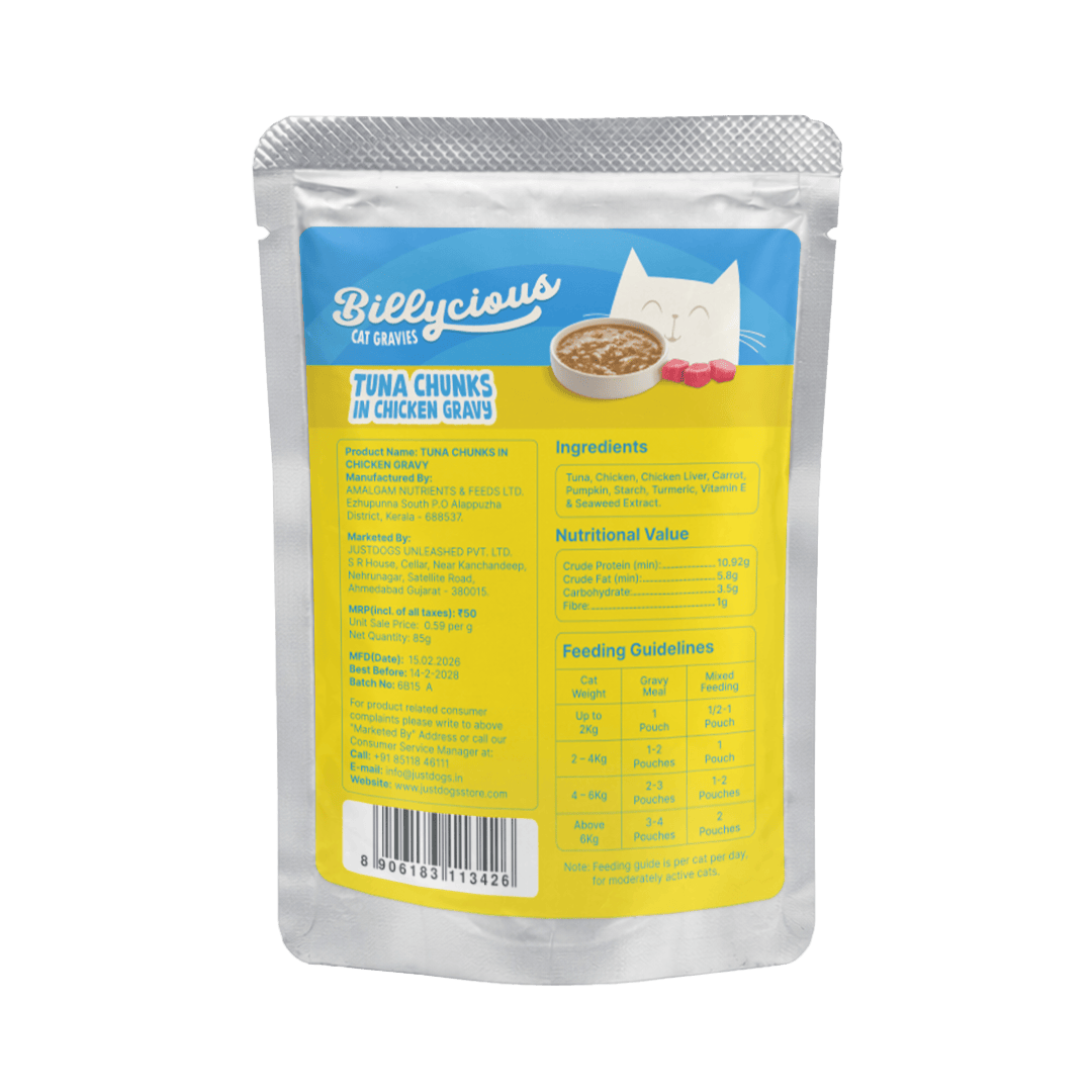 Billycious Tuna Chunks in Chicken Gravy Wet Cat Food, 85g