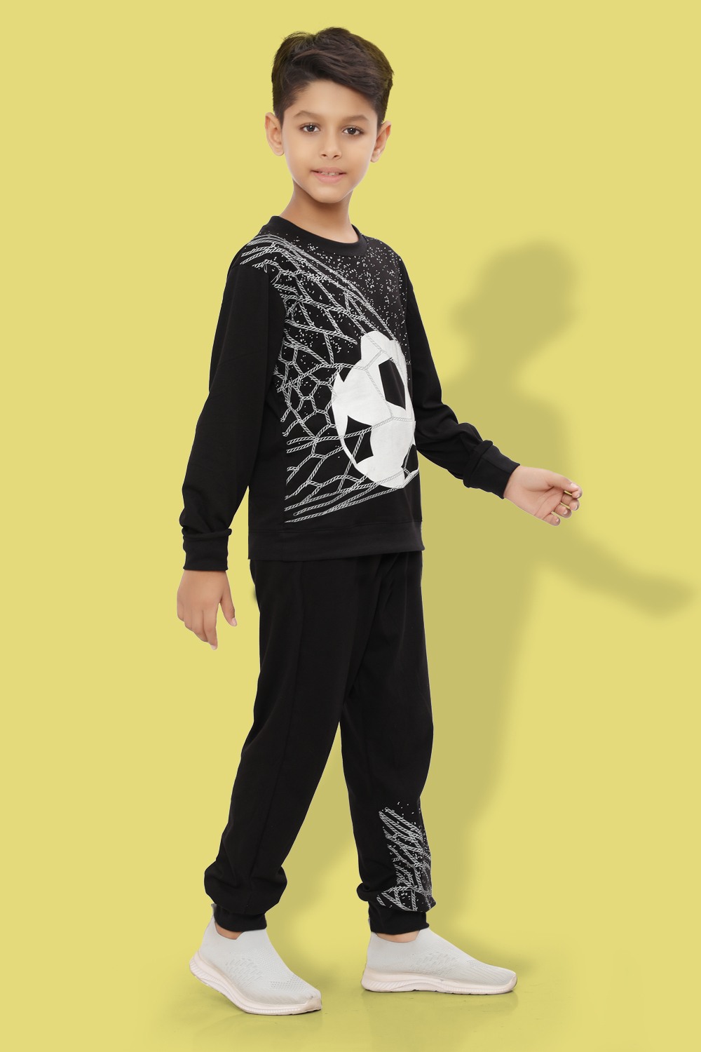 Ninos Dreams Boys Football Print Full Sleeves Cotton Coord Set with Tshirt & Joggers -Black