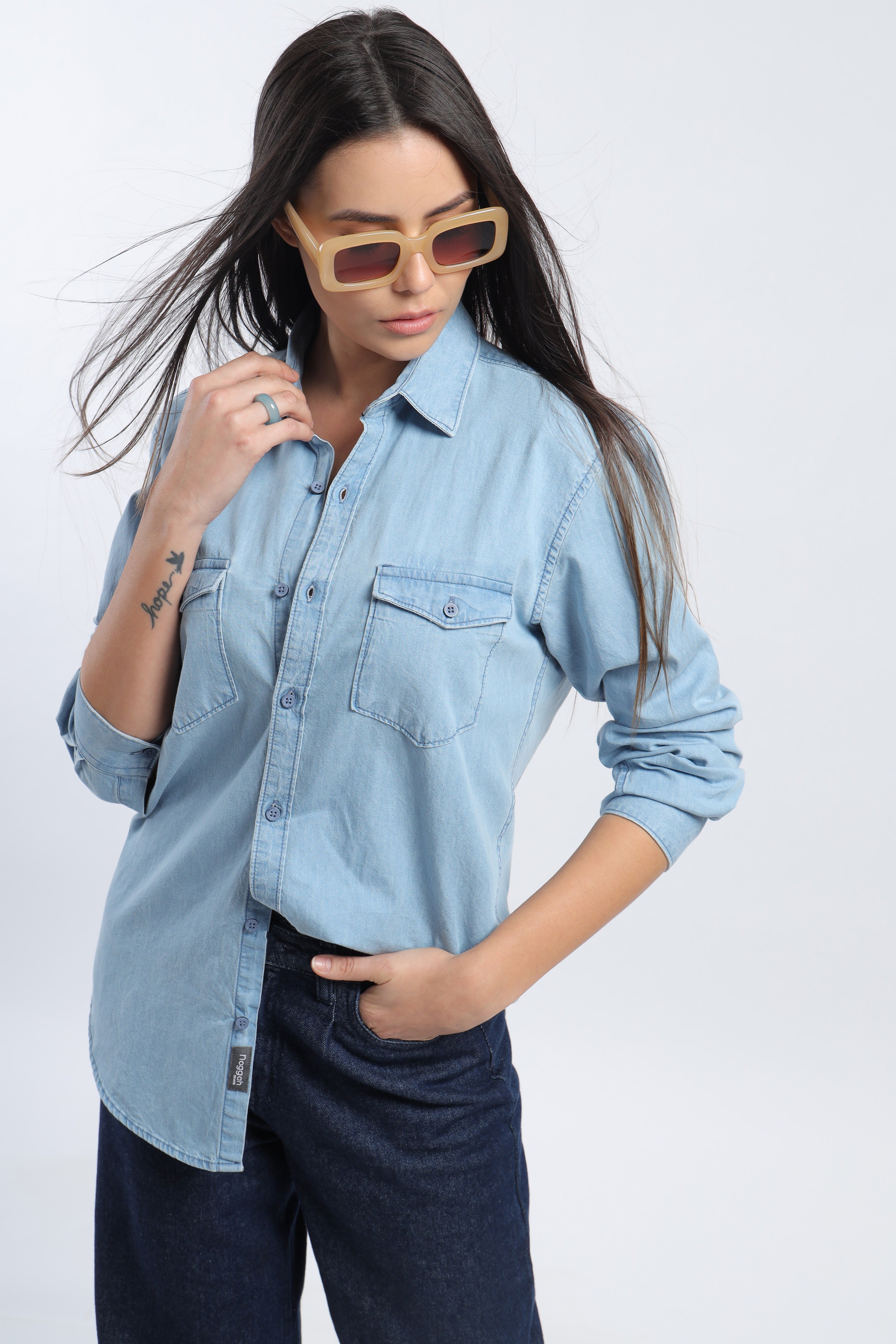 Light Blue Denim Shirts Female Buy Blue Shirts For Women By KRAUS