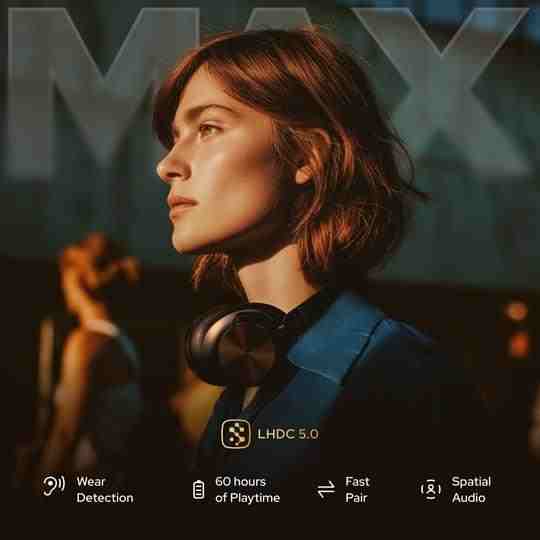 Noise Master Buds Max Wireless Over-Ear Headphones with ANC, Sound by Bose, 60-Hour Playtime, Silver 9