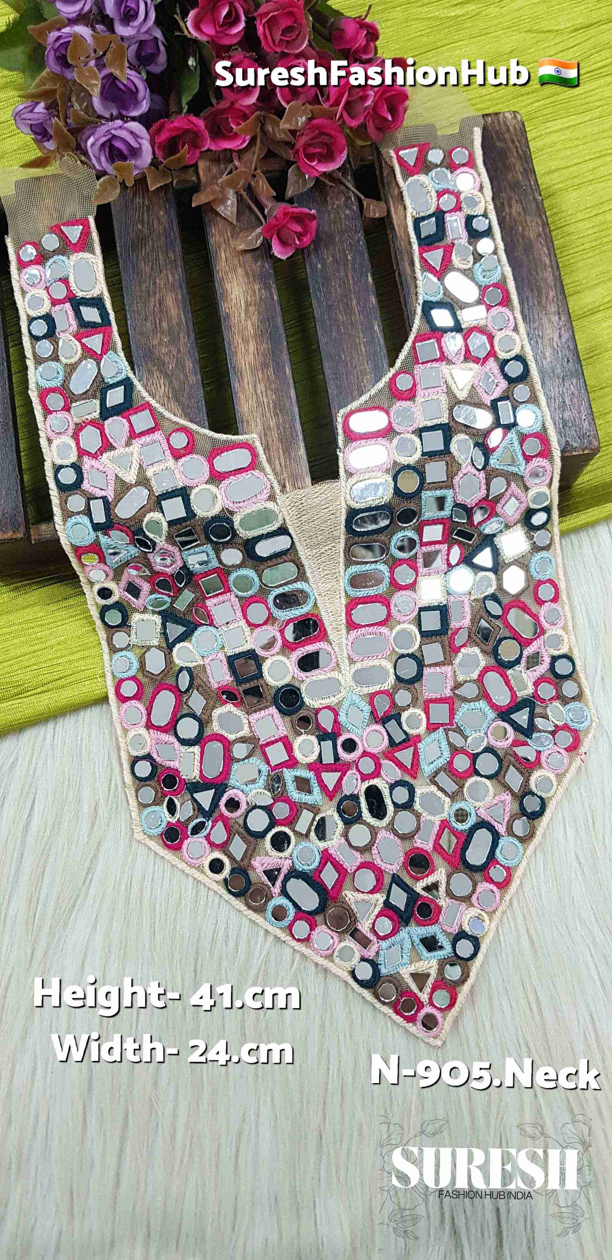 Thread Glam Mirror Neck Patch – Multi Colour 2 | N-905