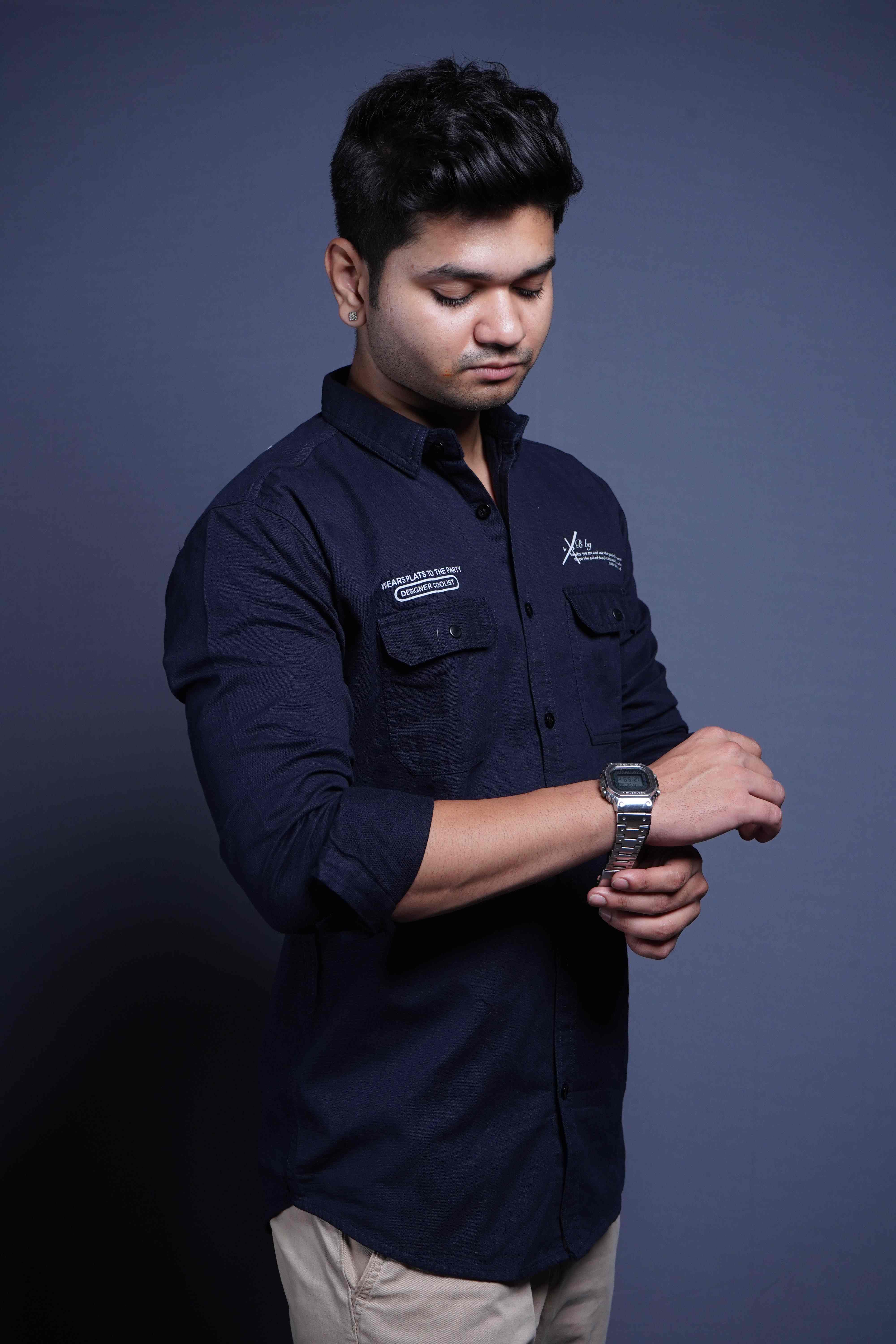 One Denim Elegant Dark Blue Cotton Casual Shirt