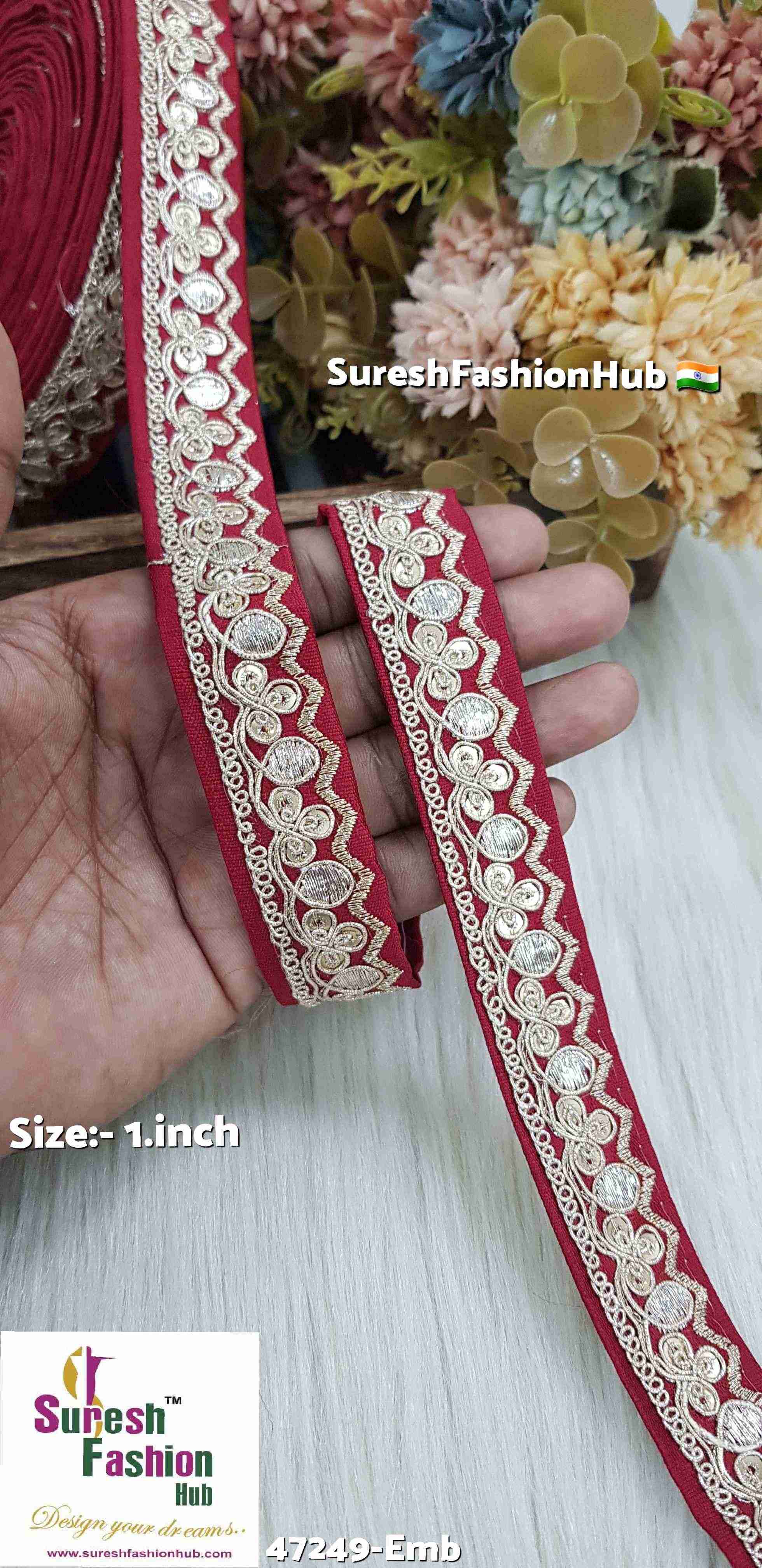 Maroon Floral Pearl Embroidery Lace