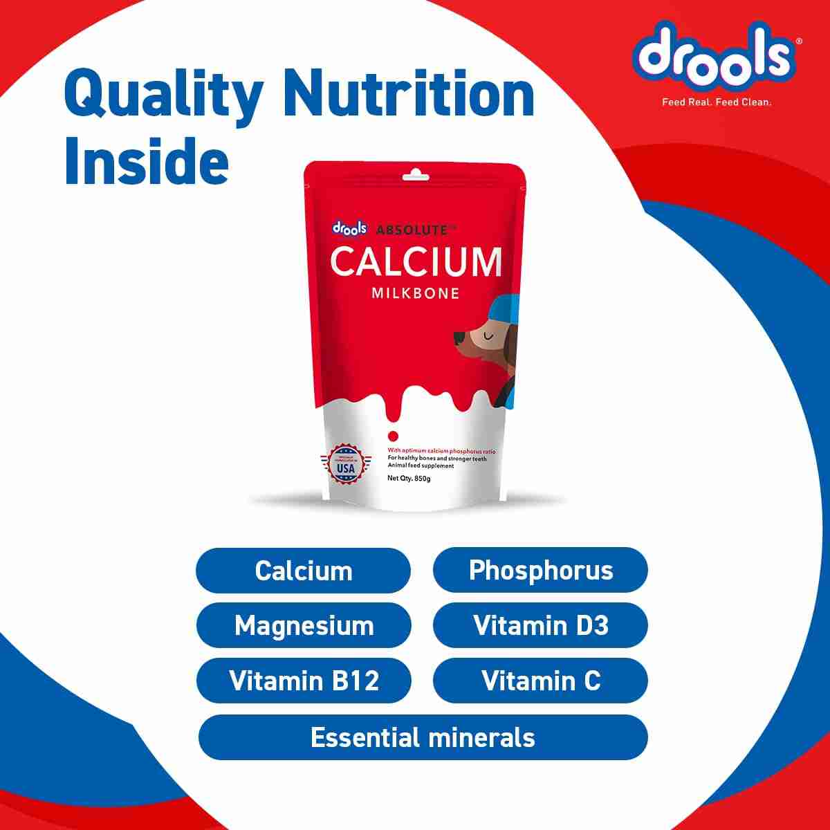 Drools Absolute Calcium Milk Bone Pouch for Puppies & Adult Dogs, 190g