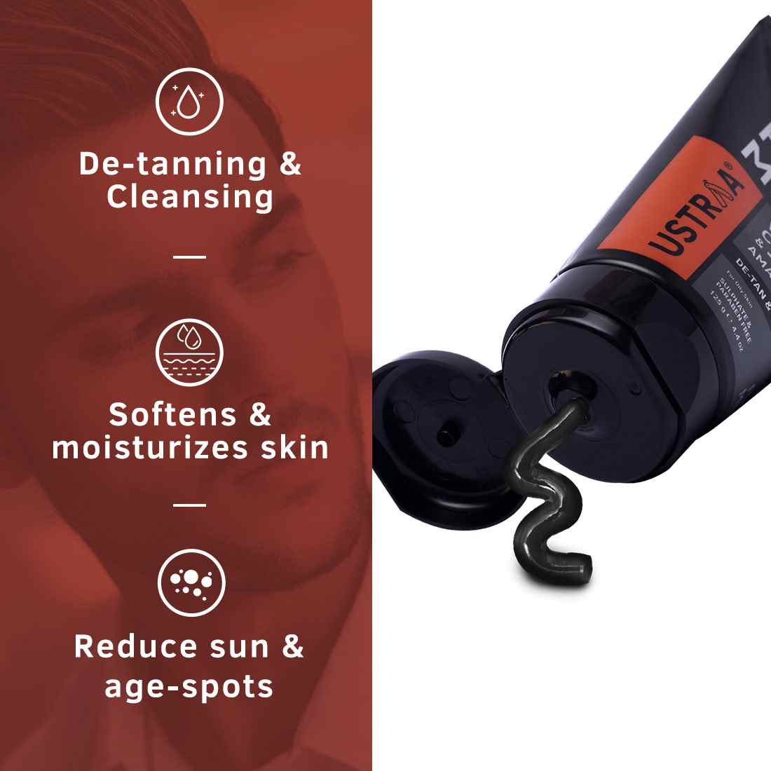 Ustraa Face Wash- Neem & Charcoal 200 g , De Tan Cream 50 g & Face Mask Oily Skin 125 g