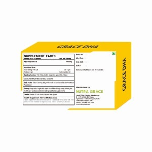 Nutra Grace - Grace DHA Omega 3 Algal Oil Supplement (500mg per serving) - 30 Veg. Capsules