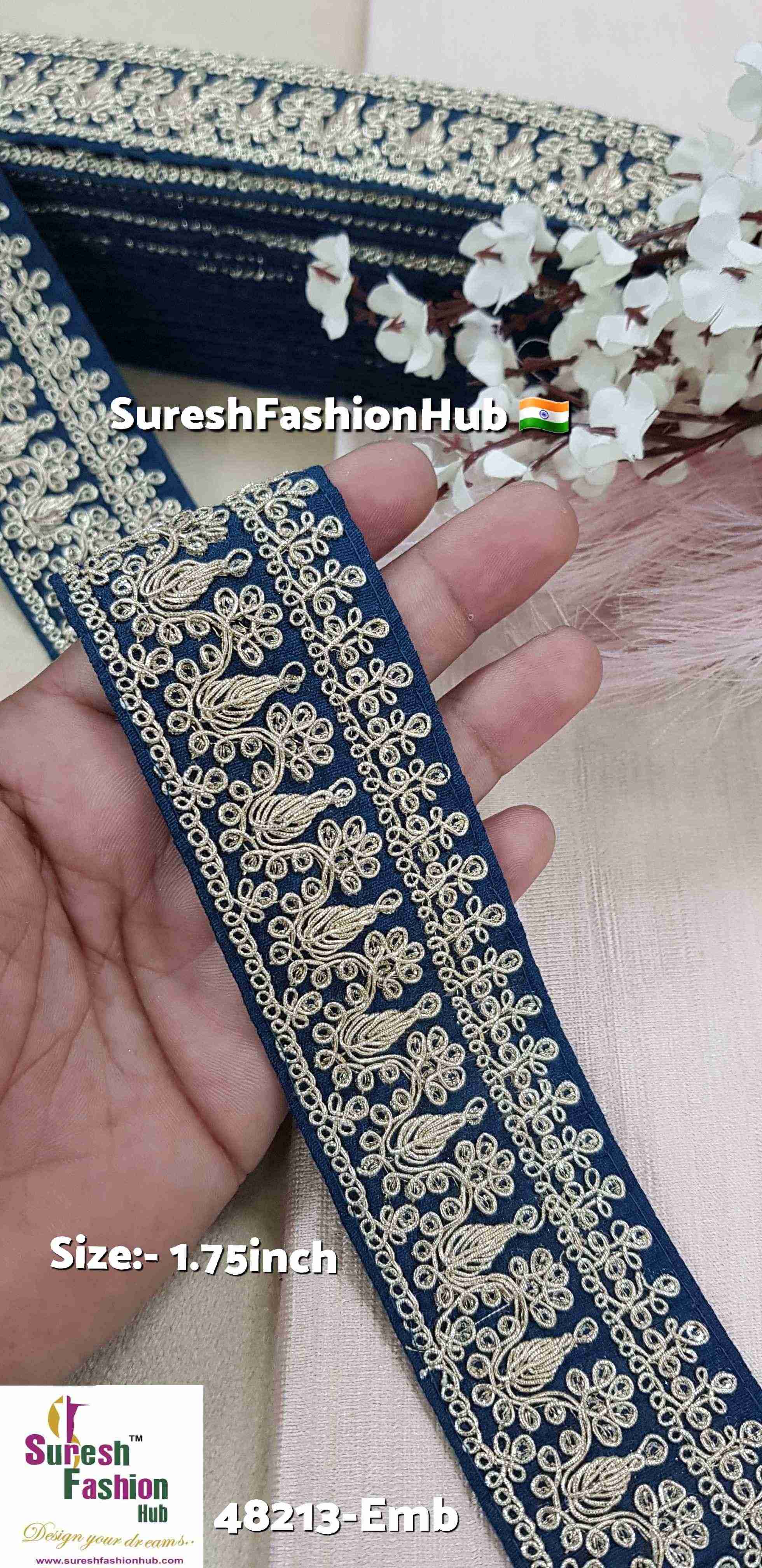 Navy Pearl & Sequence Fabric Lace