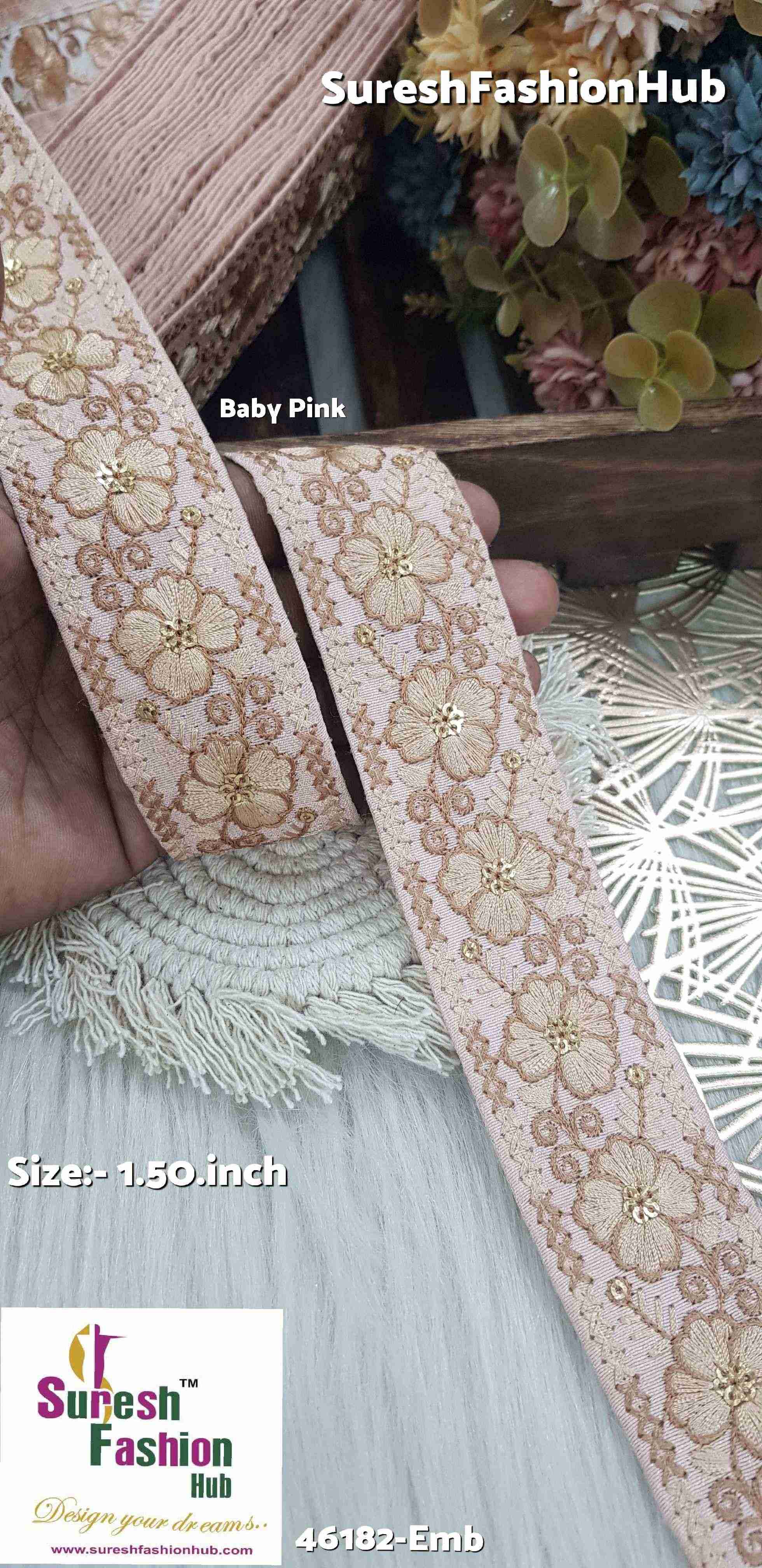 Jute-Colored Thread Baby Pink Embroidered Lace Fabric