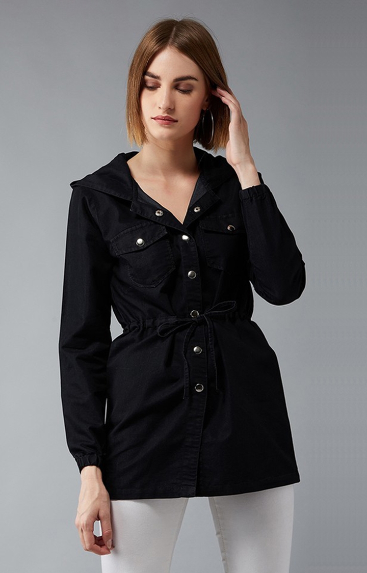 Dolce Crudo | Women's Black Cotton Solid Denim Jacket