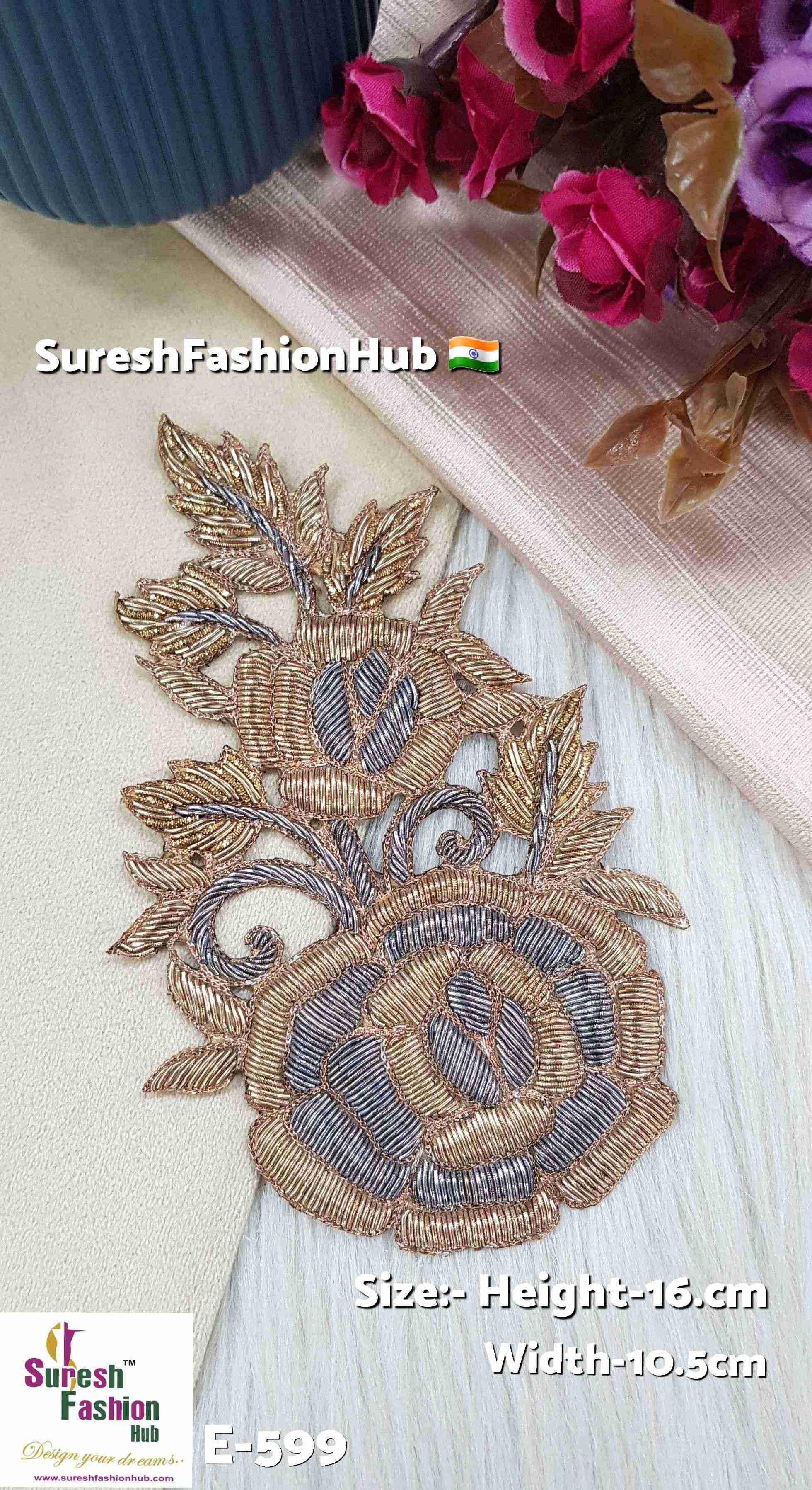 Grey Blossom Cutwork Zardosi Patch