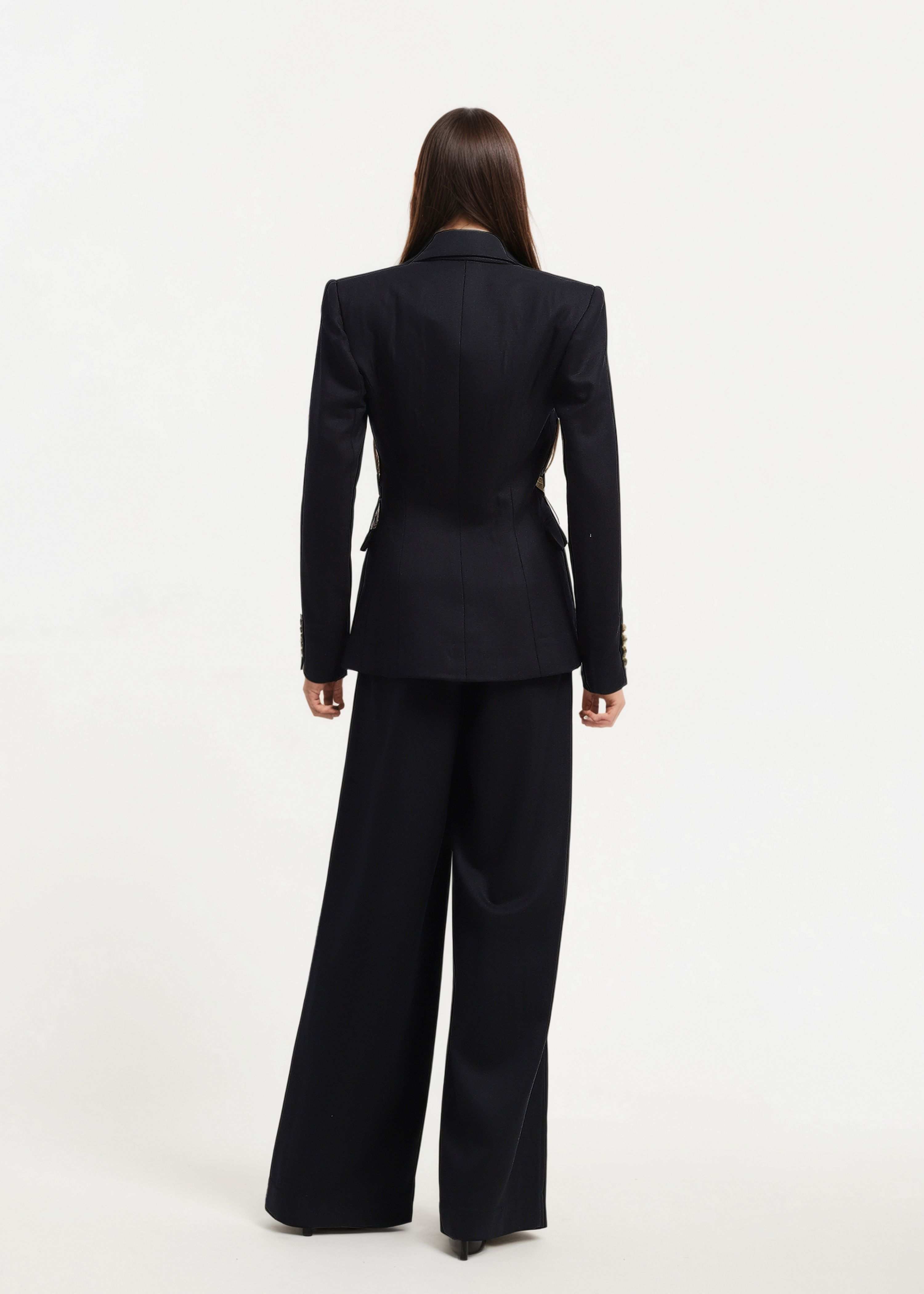 AKOK Black Poly Cotton Lycra Top Pant Suit Co-ords