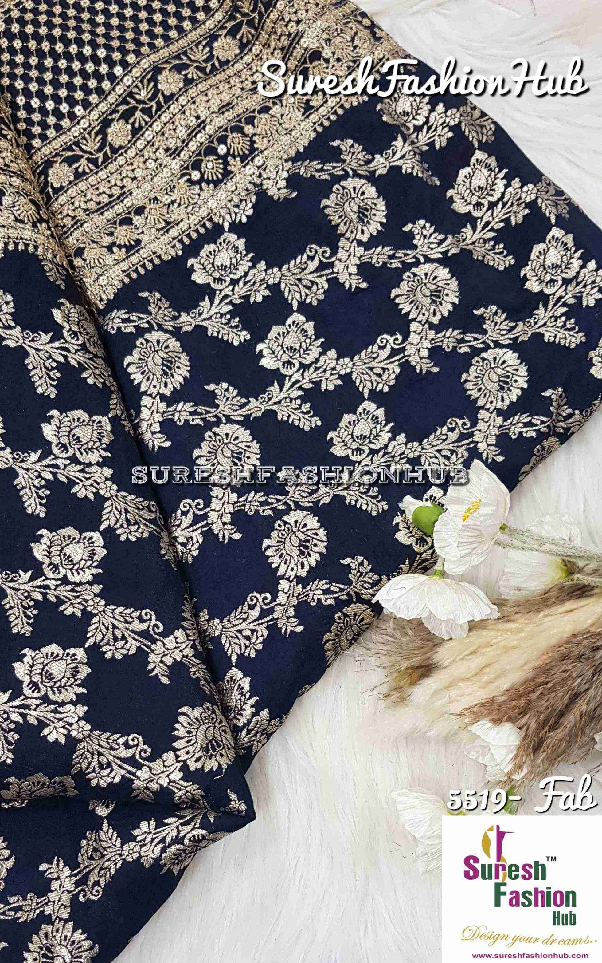 Royal Blue Ravish Embroidered Fabric