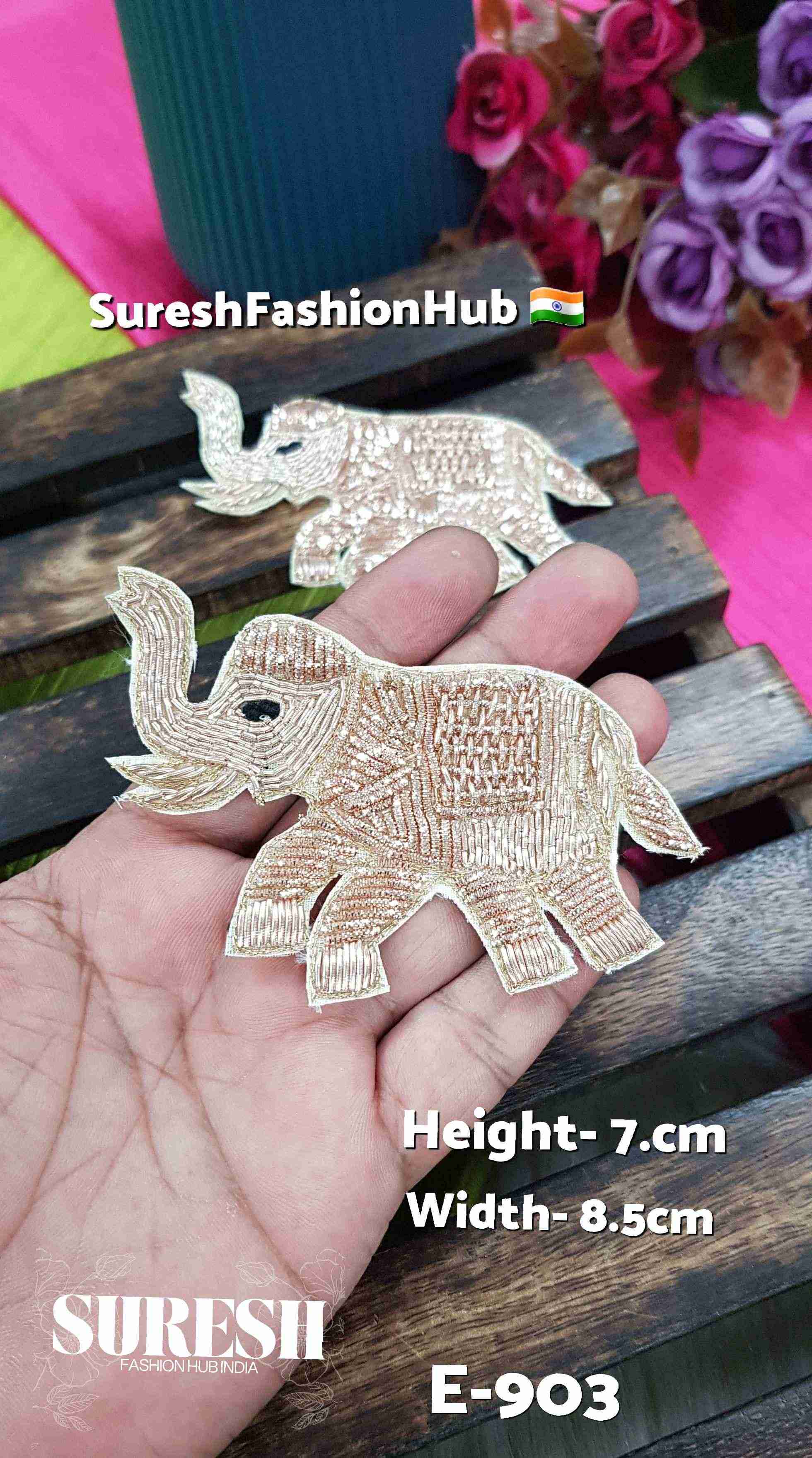 Regal Trunk-Up Elephant Patch – Left Facing Rose Gold | E-903