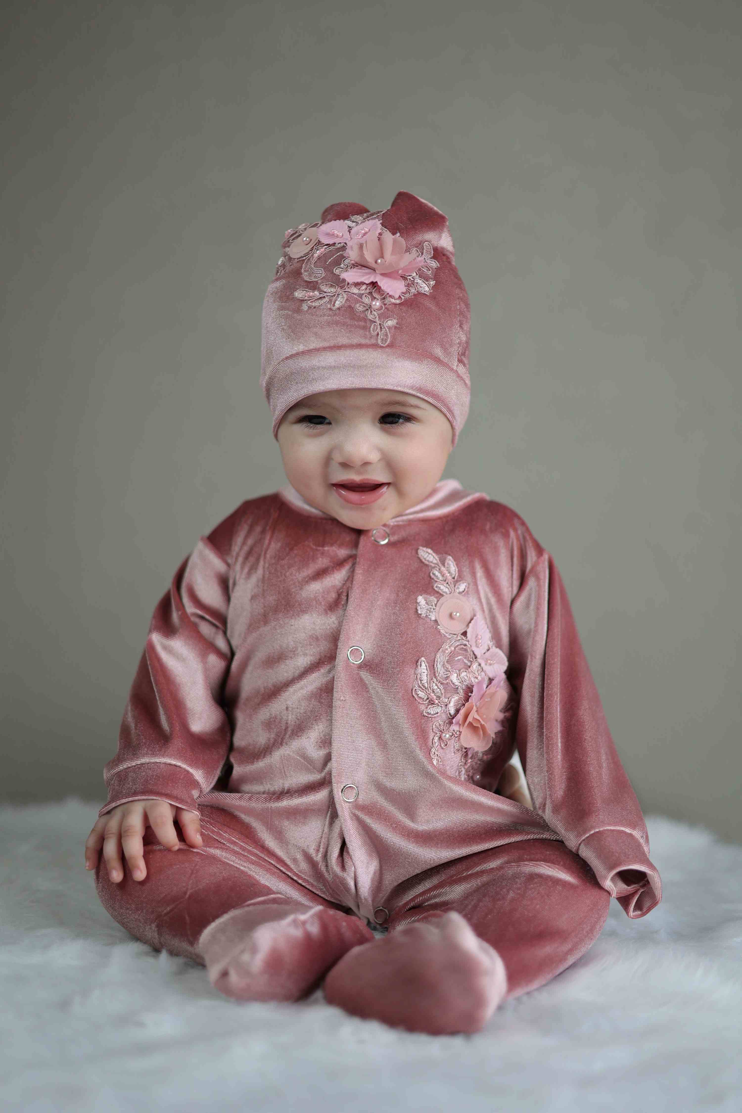 Blush Petal Velvet Baby Set