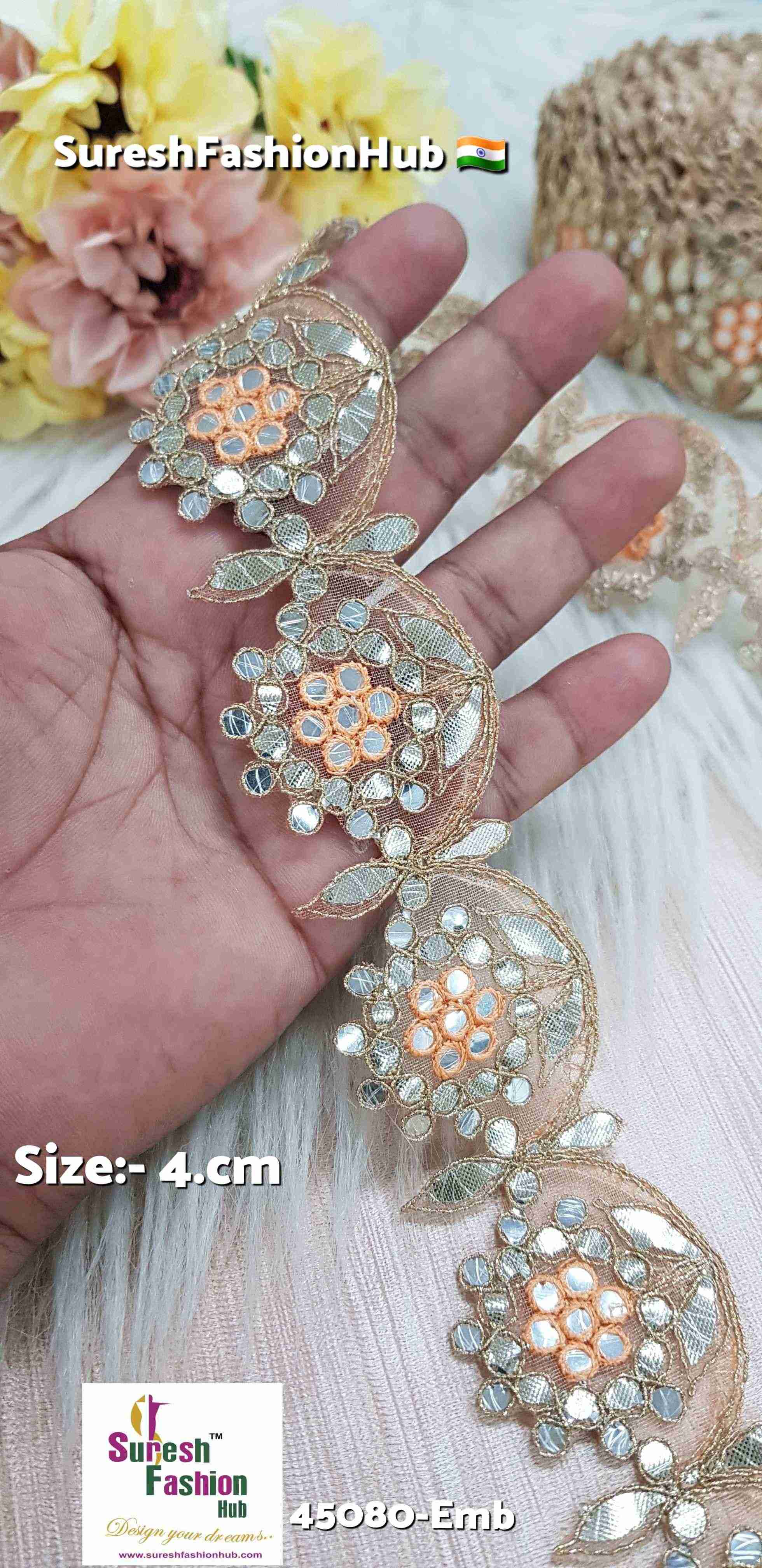Peach  Mirror Blossom Laser-Cut Gota Lace