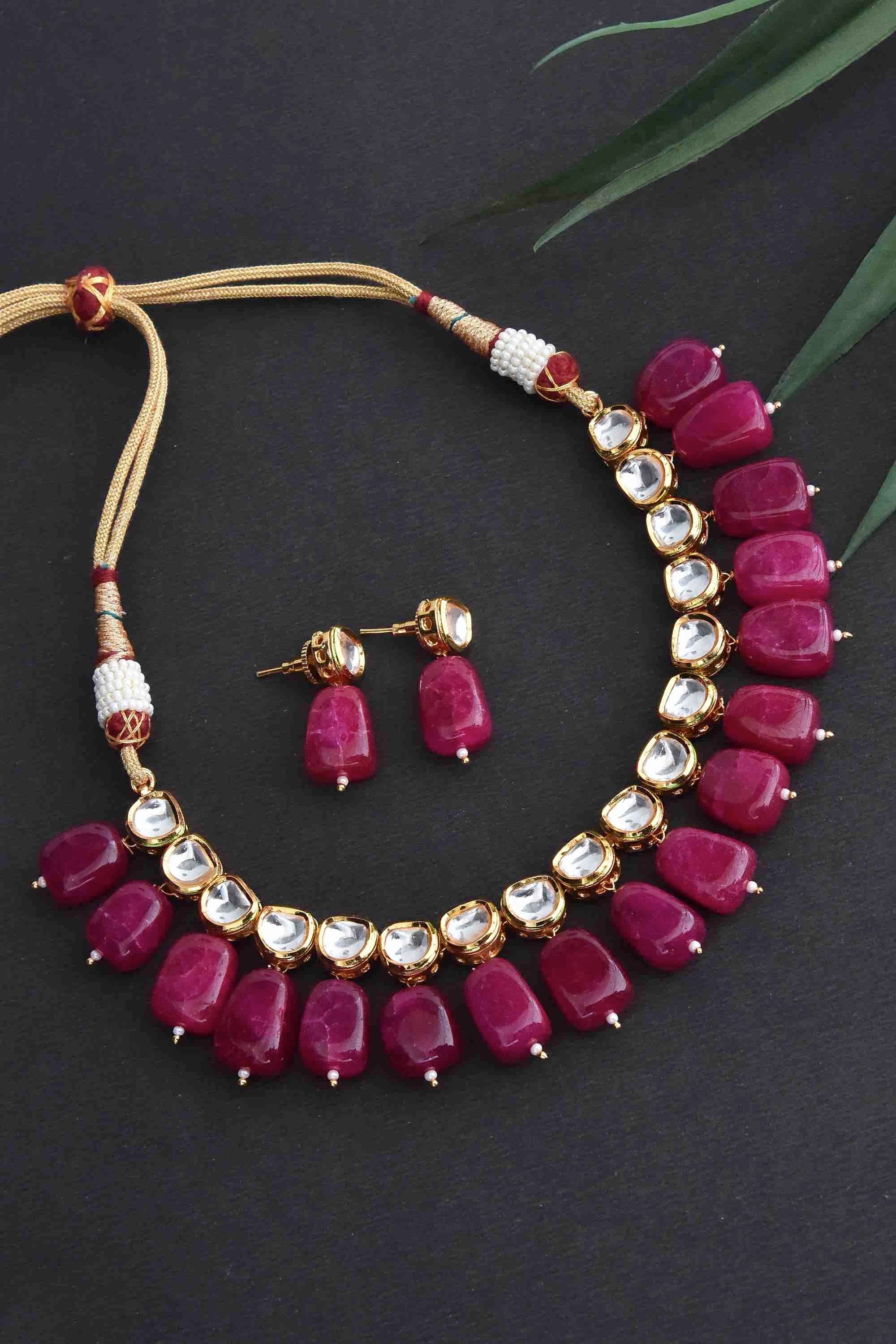 Swabhimann Jewellery | Shereena Maroon Kundan Necklace Set 1