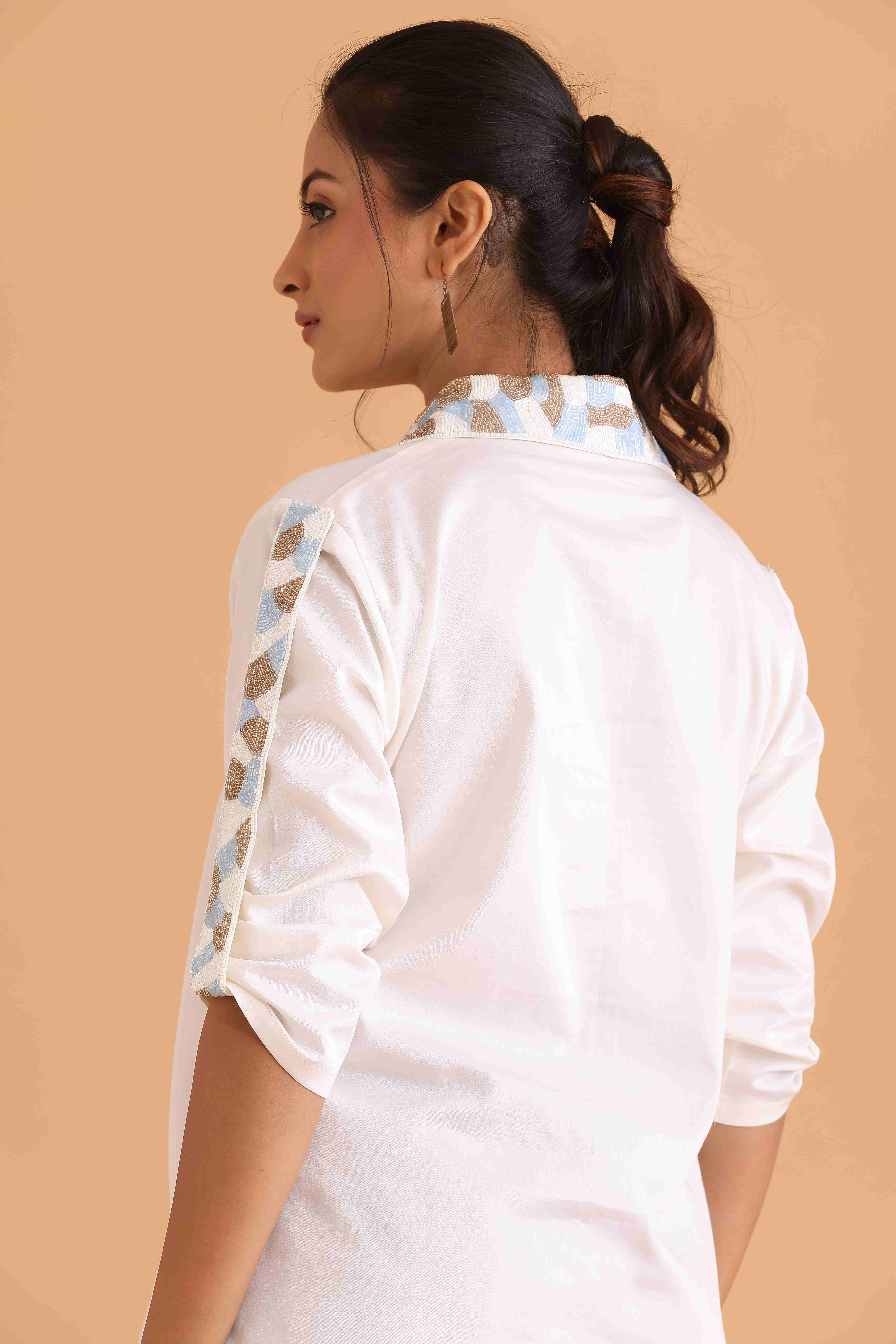 Ivory Embroidered Button-Down Shirt