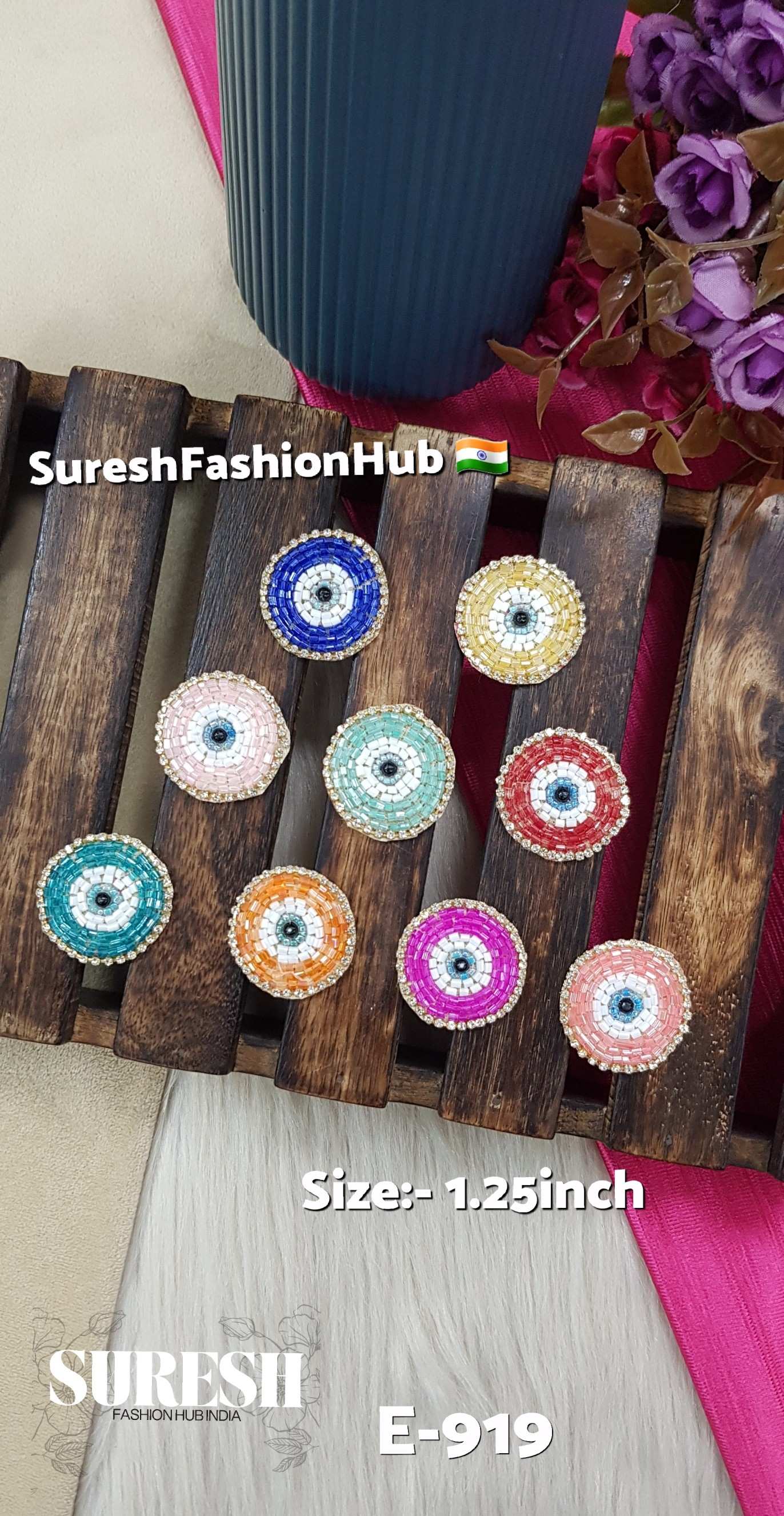 Seagreen Handmade Beaded Evil Eye Patch – E-919