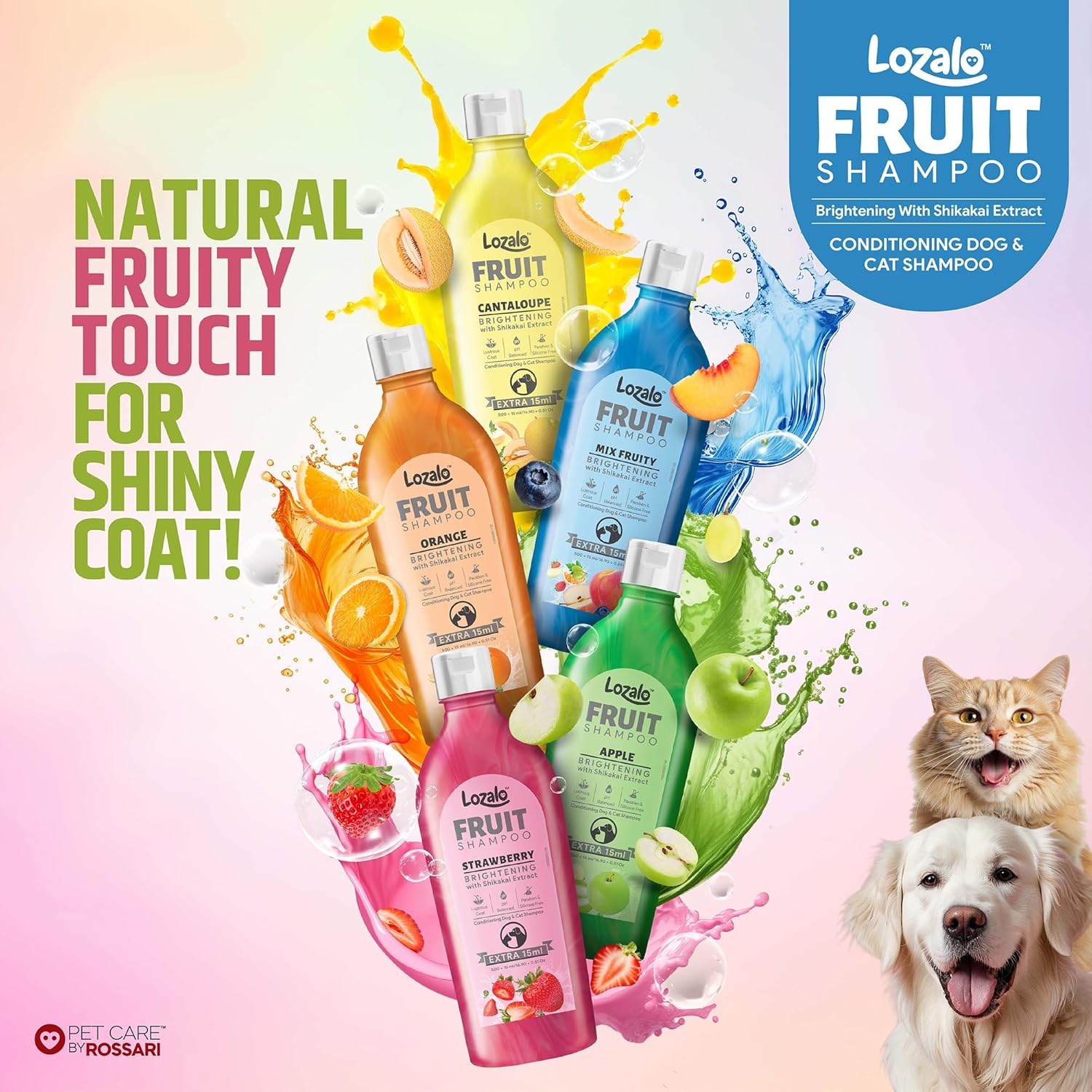 Lozalo Fruit Shampoo for Dogs & Cats 515 ml, Cantaloupe
