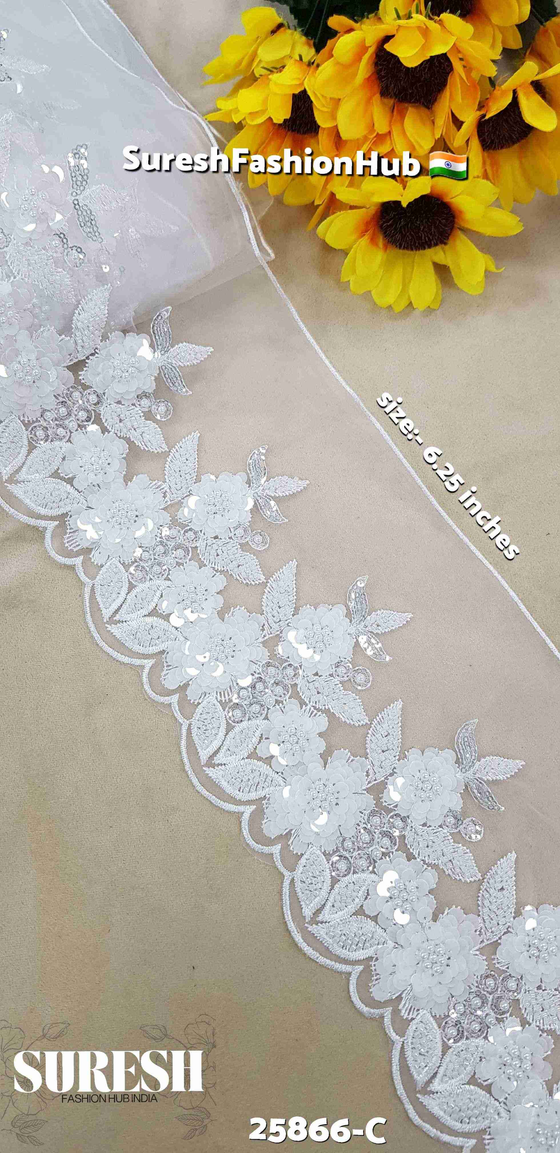 White Imported Floral Scallop Organza Lace
