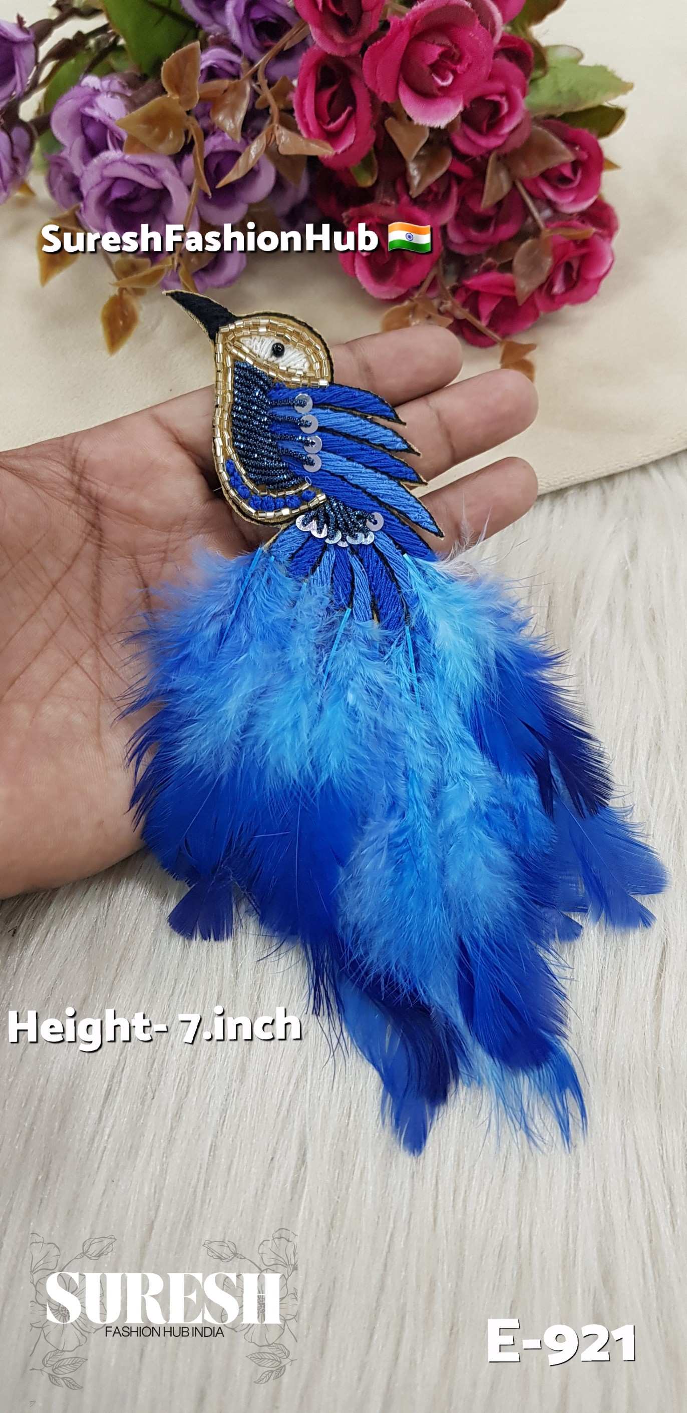 E-921 Royal Blue Right Side Bird Feather Patch