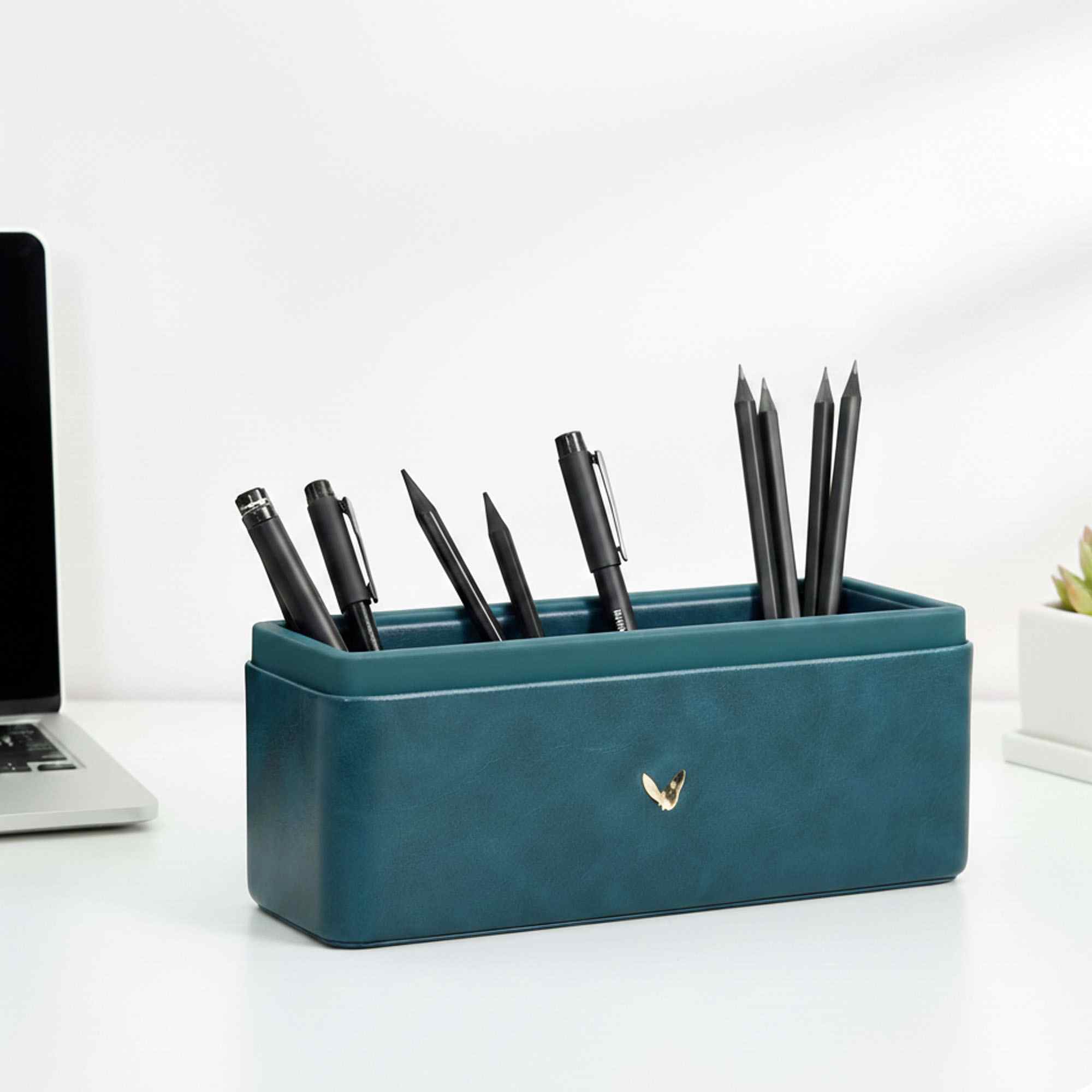 Pen/Pencil Holder | Faux Leather | Rectangular Large | Moderno | Blue