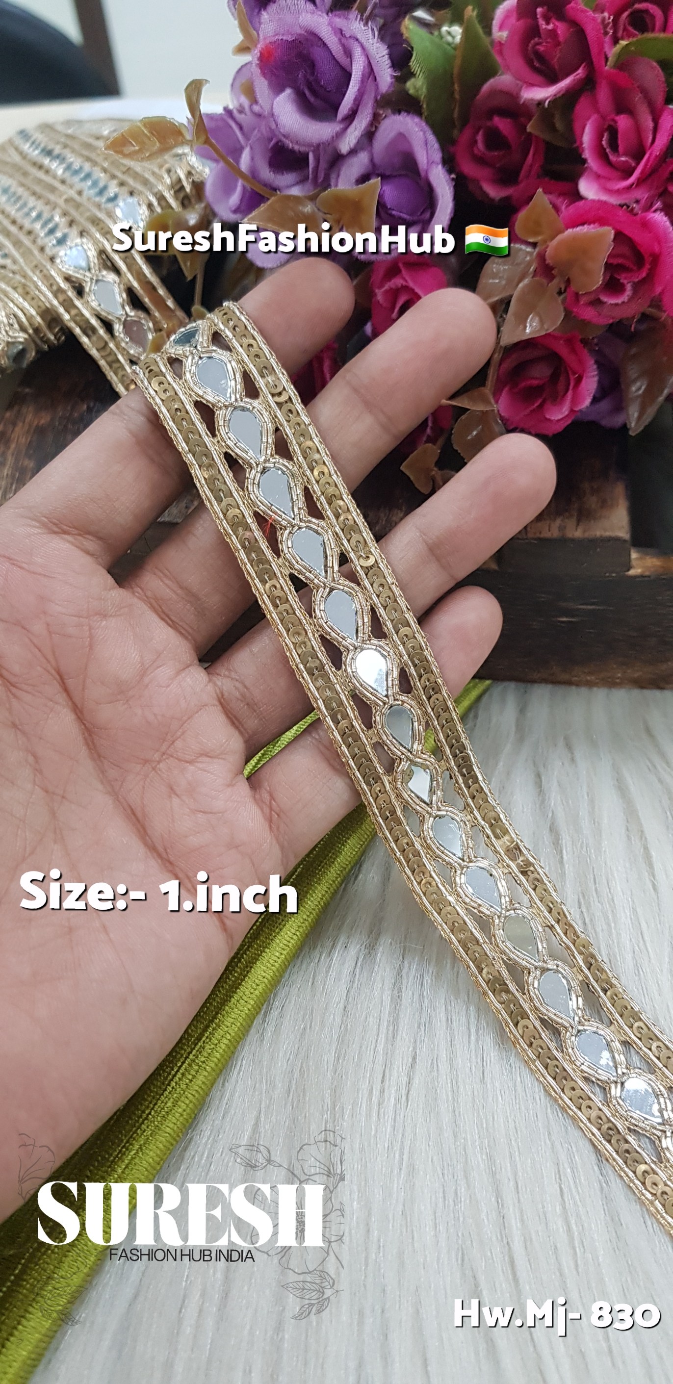 Pearl Matt Mirror Cutwork Handmade Border – Mj-830