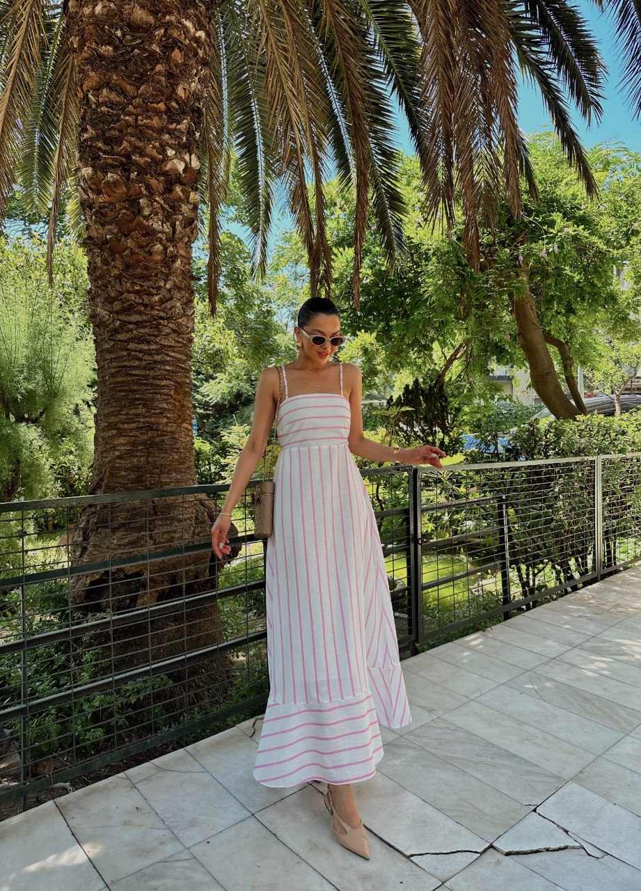 White and pink striped maxi dress
