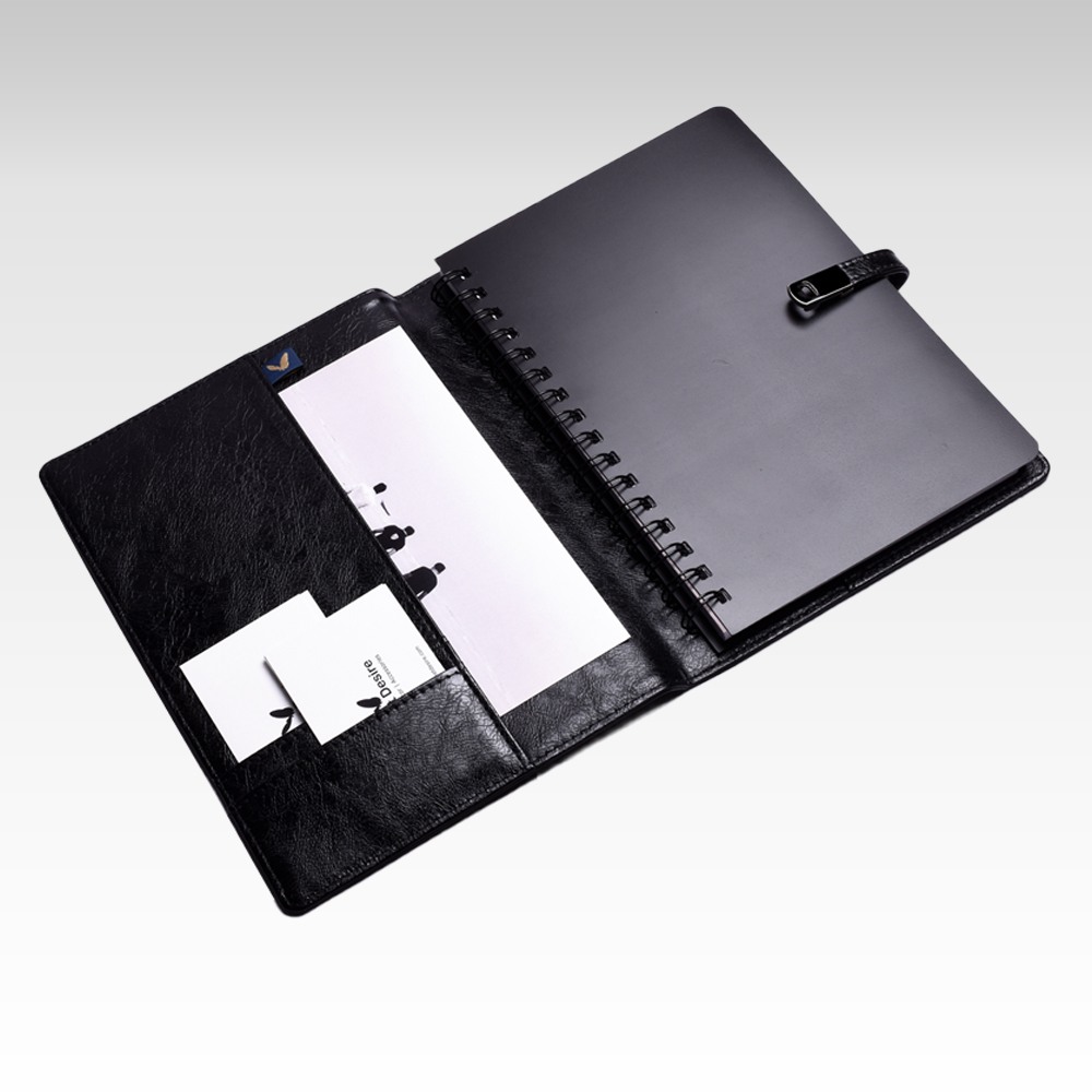 A5 Personal Organizer | Fits Any A5 Size Spiral Notebook | Magnetic Strap Closure | Two Small and One Large Inside Pocket | Mochino Series | Black