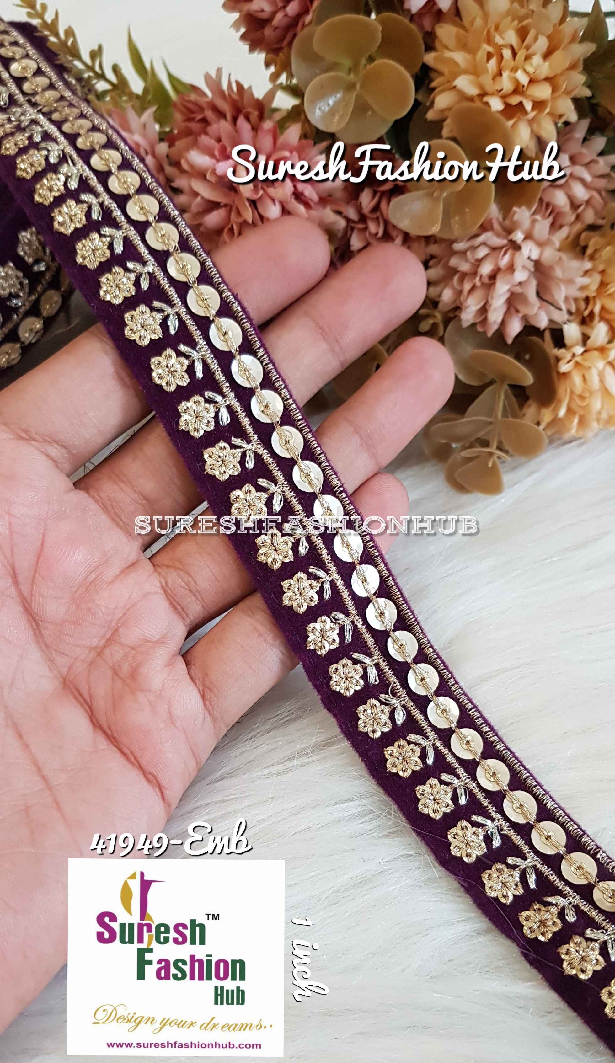 Buy Luxurious Wine Velvet Touch Trim - Suresh Fashion Hub India. | Laces  And Trims By Suresh Fashion Hub 