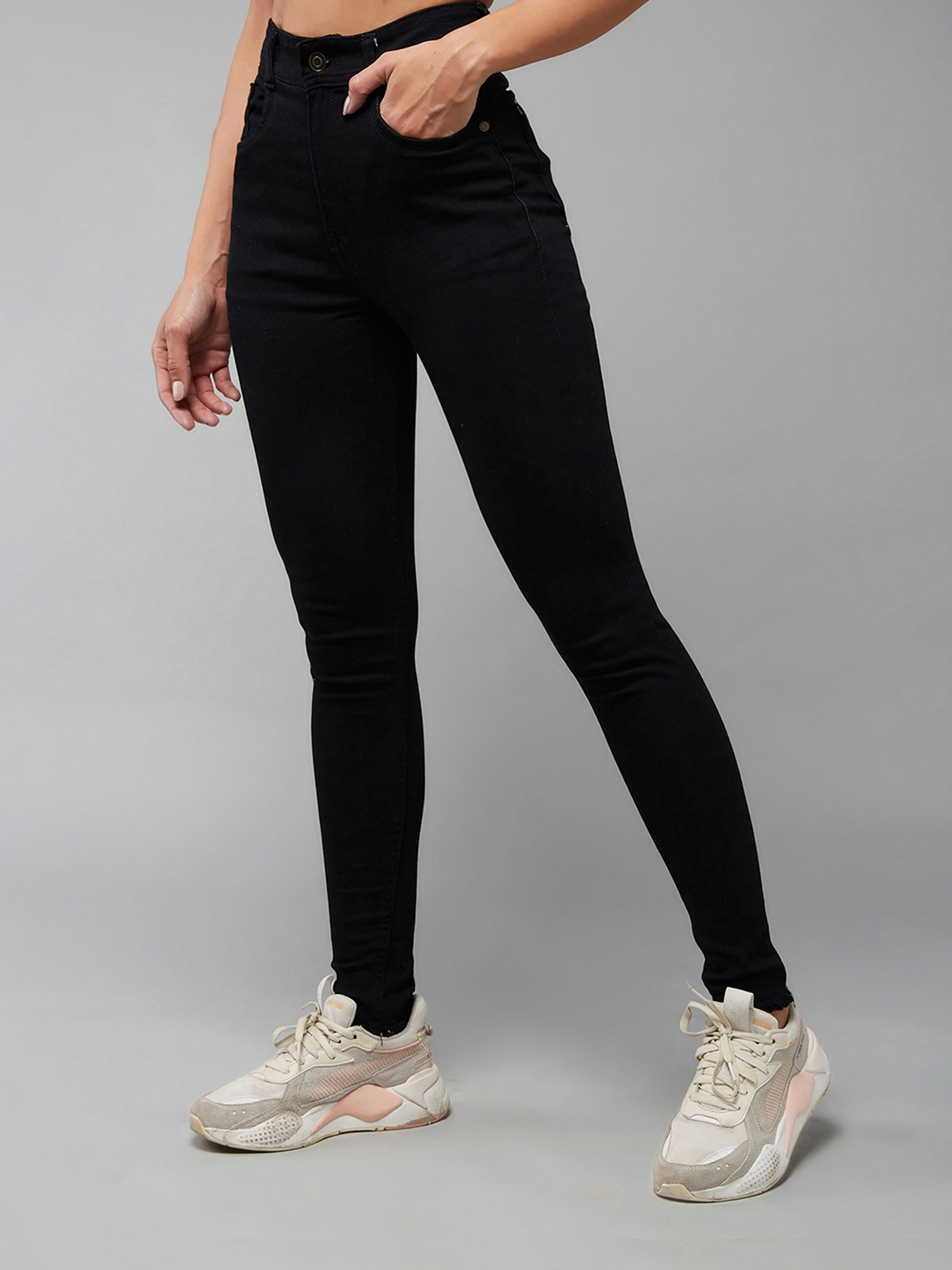 Women's Black Slim Fit Regular Length High Rise Denim Jeans