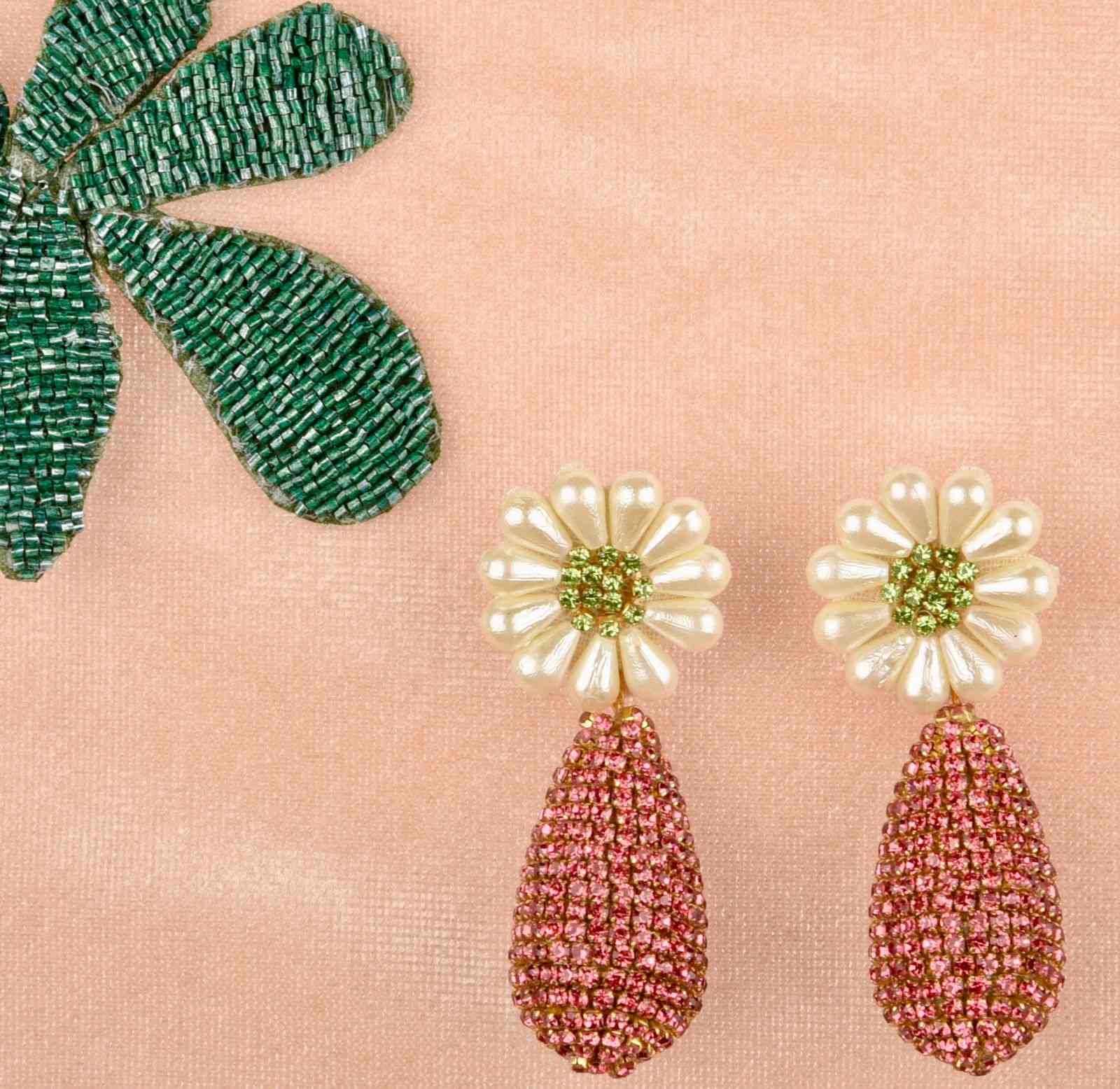 Pink Flower drop Earring