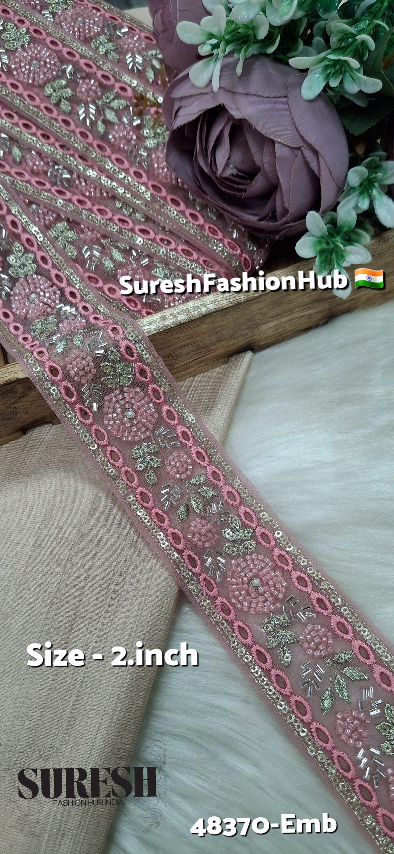 Pink TwinCut Floral Net Embroidered Lace
