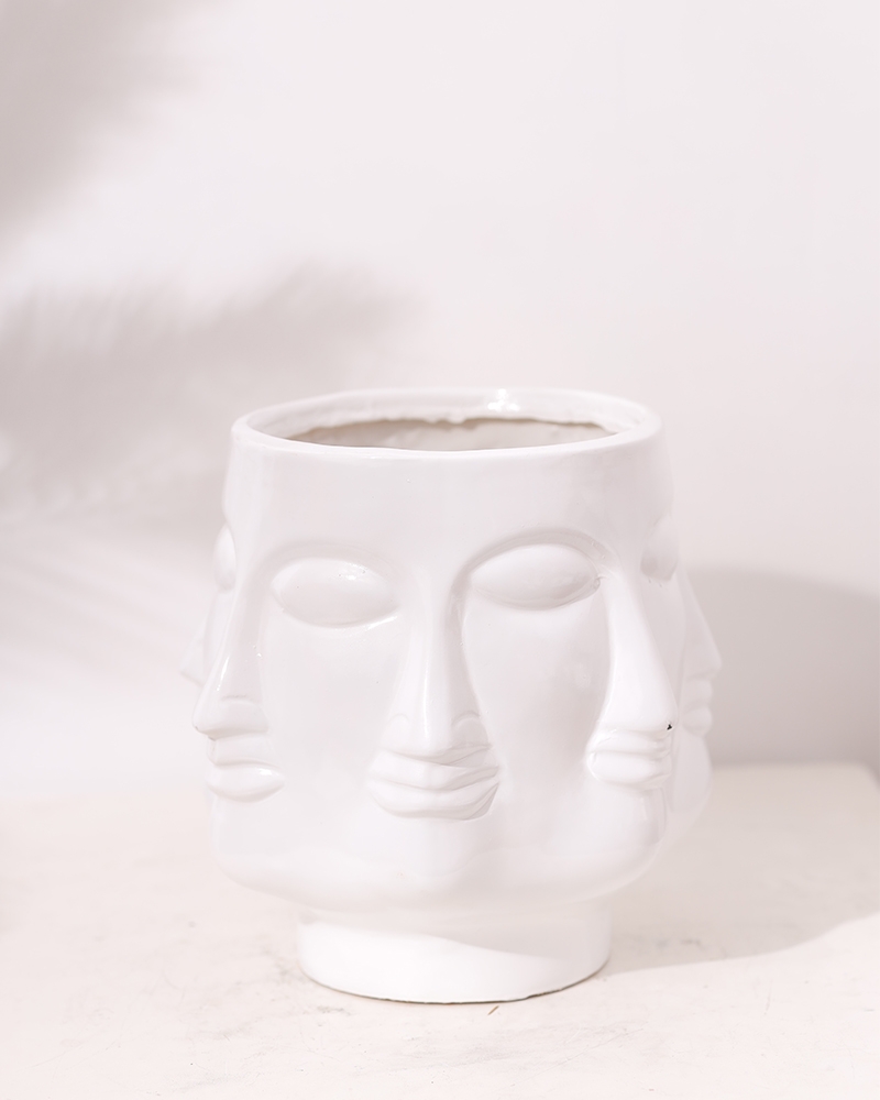 Order Happiness | Order Happiness Face Shape White Small Flower Planter Pot for Home Decoration 1