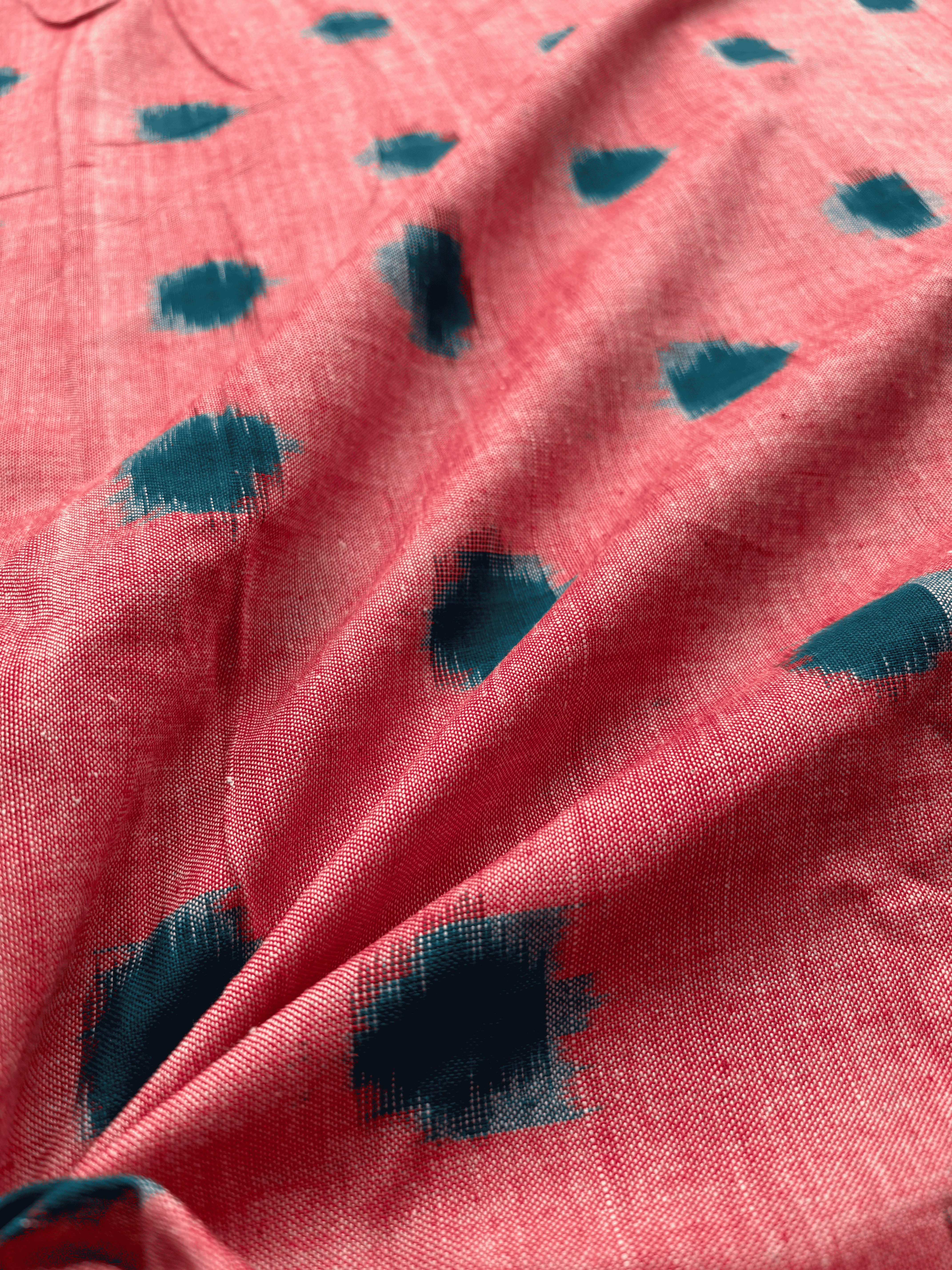 Cotton Peach Polka Double Ikat Fabric