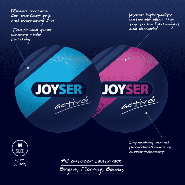 Joyser Active 2 TPU Balls with Squeaker Dog Toy (Blue/Pink)