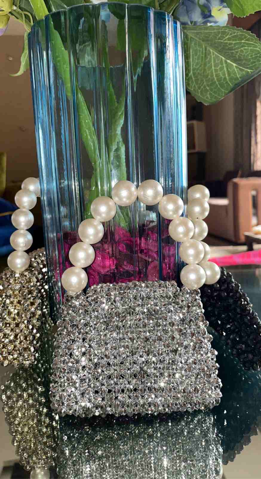 Silver Mini Bag with Pearl Handle